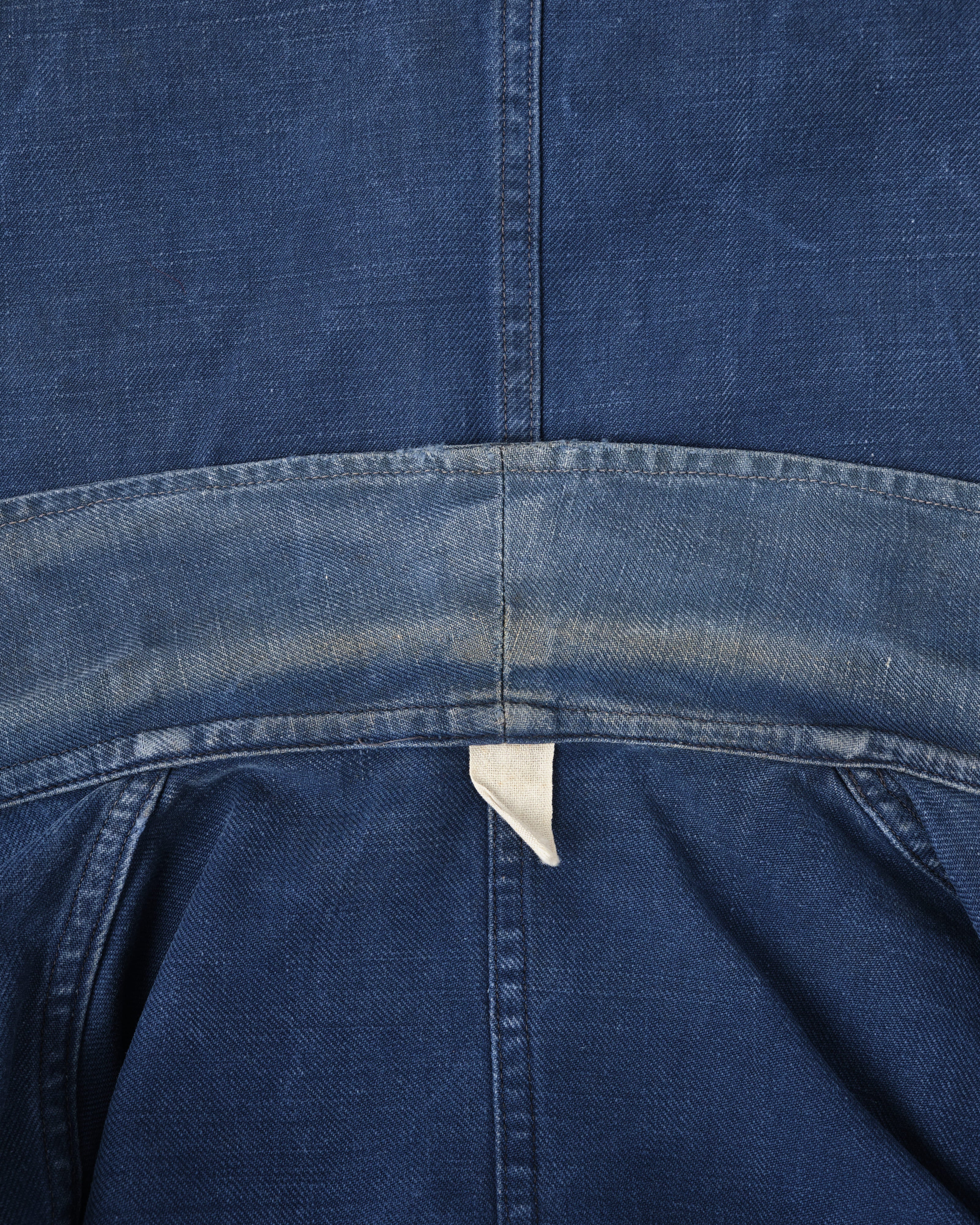 [~50's] French Vintage Blue Cotton Twill Double Breasted Work Jacket