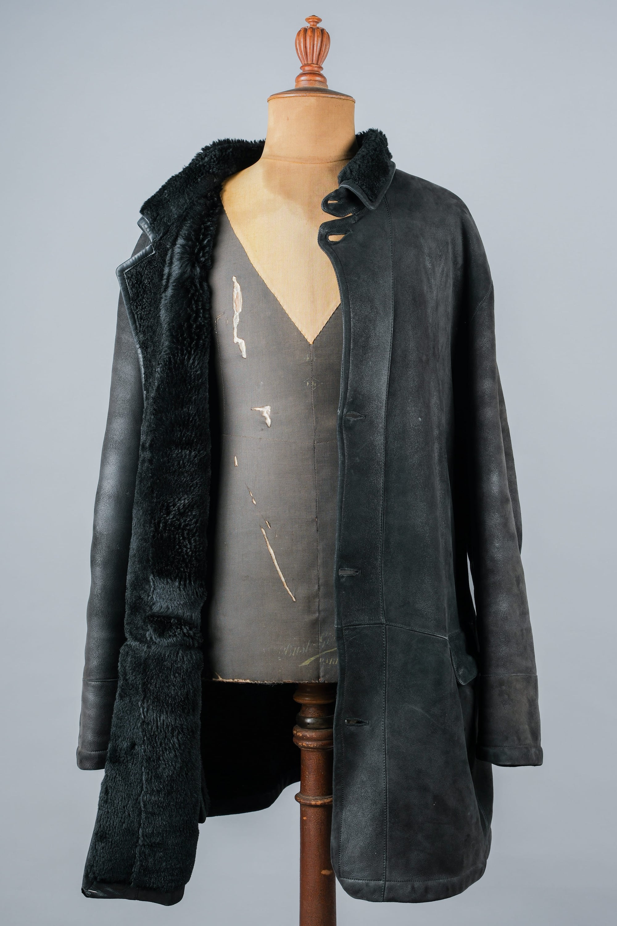 ［~90's］Old SERAPHIN Black Leather Mouton Half Coat Size.54