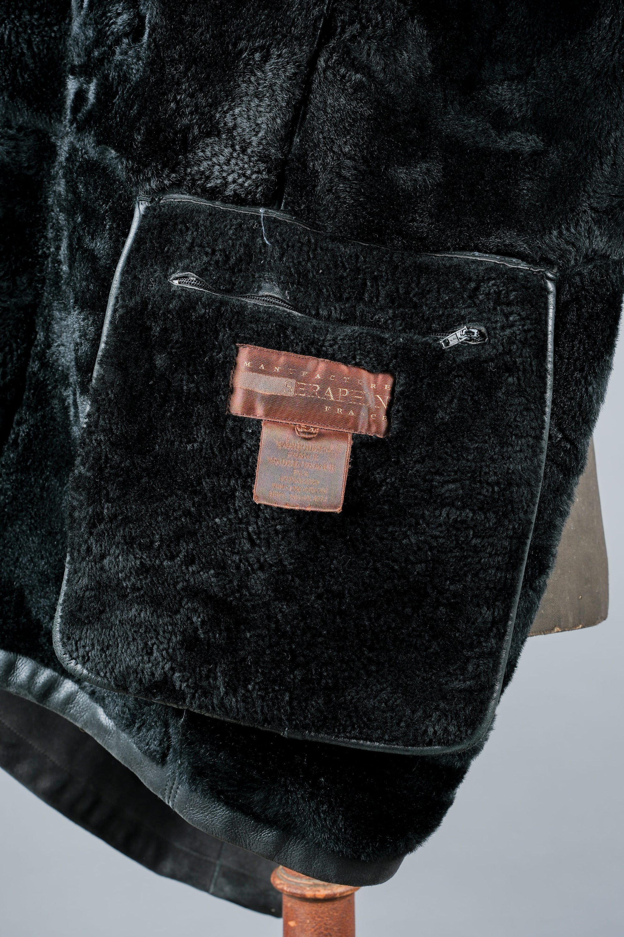 ［~90's］Old SERAPHIN Black Leather Mouton Half Coat Size.54
