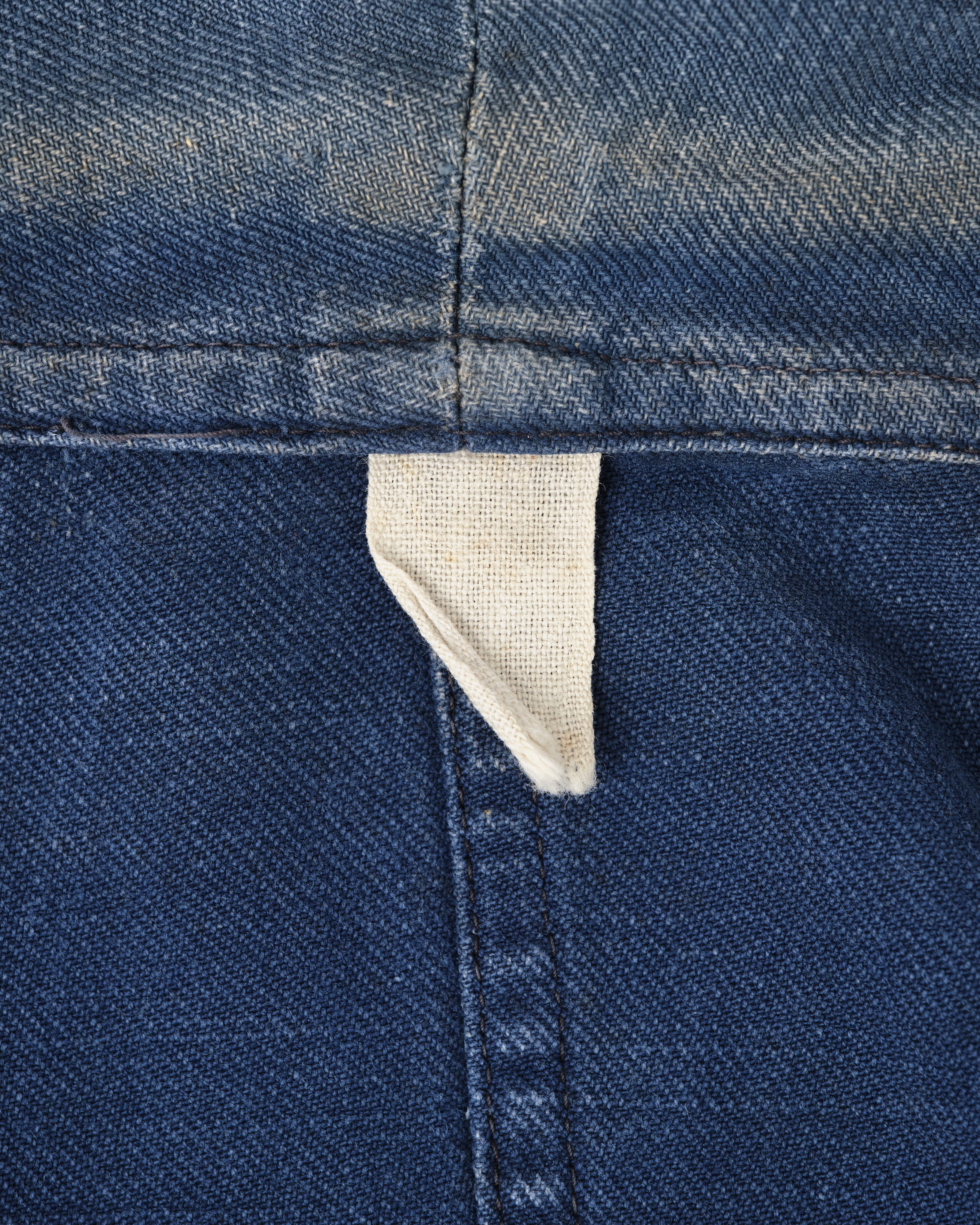 [~50's] French Vintage Blue Cotton Twill Double Breasted Work Jacket