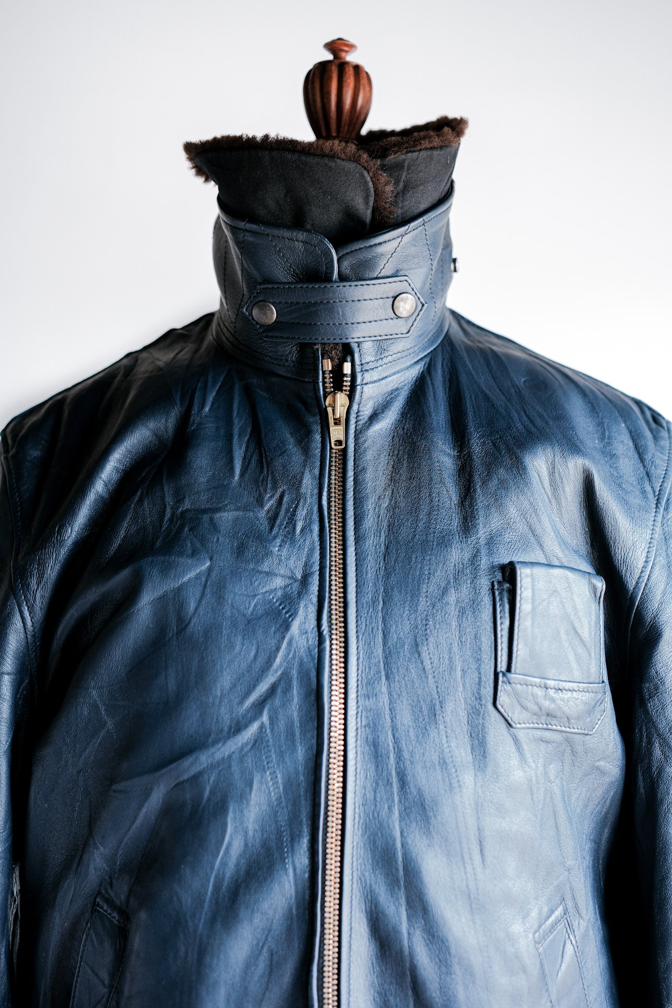 ［~70's］French Air Force Pilot Leather Jacket With Chin Strap Size.96L "Full Set"