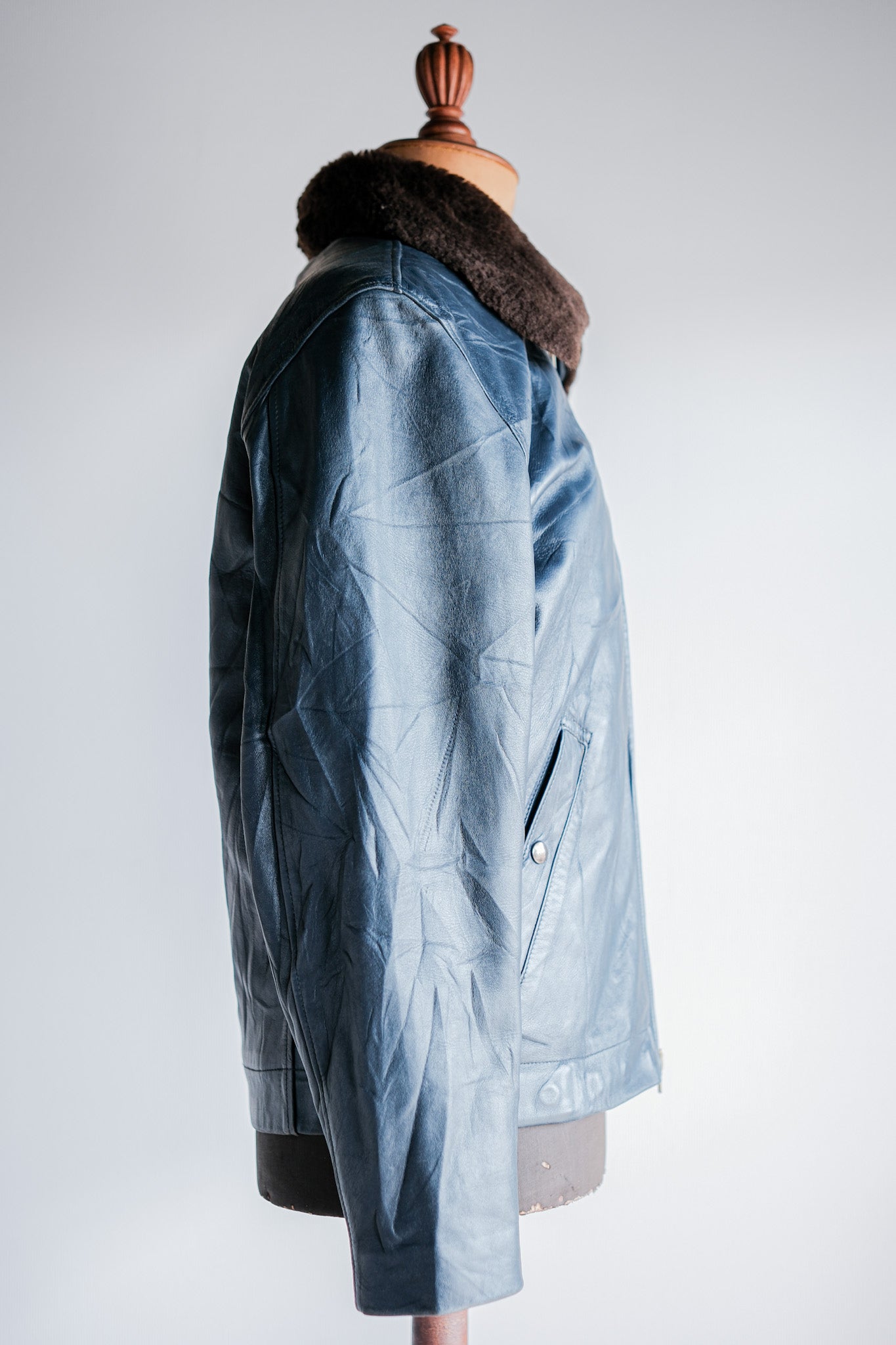 ［~70's］French Air Force Pilot Leather Jacket With Chin Strap Size.96L "Full Set"