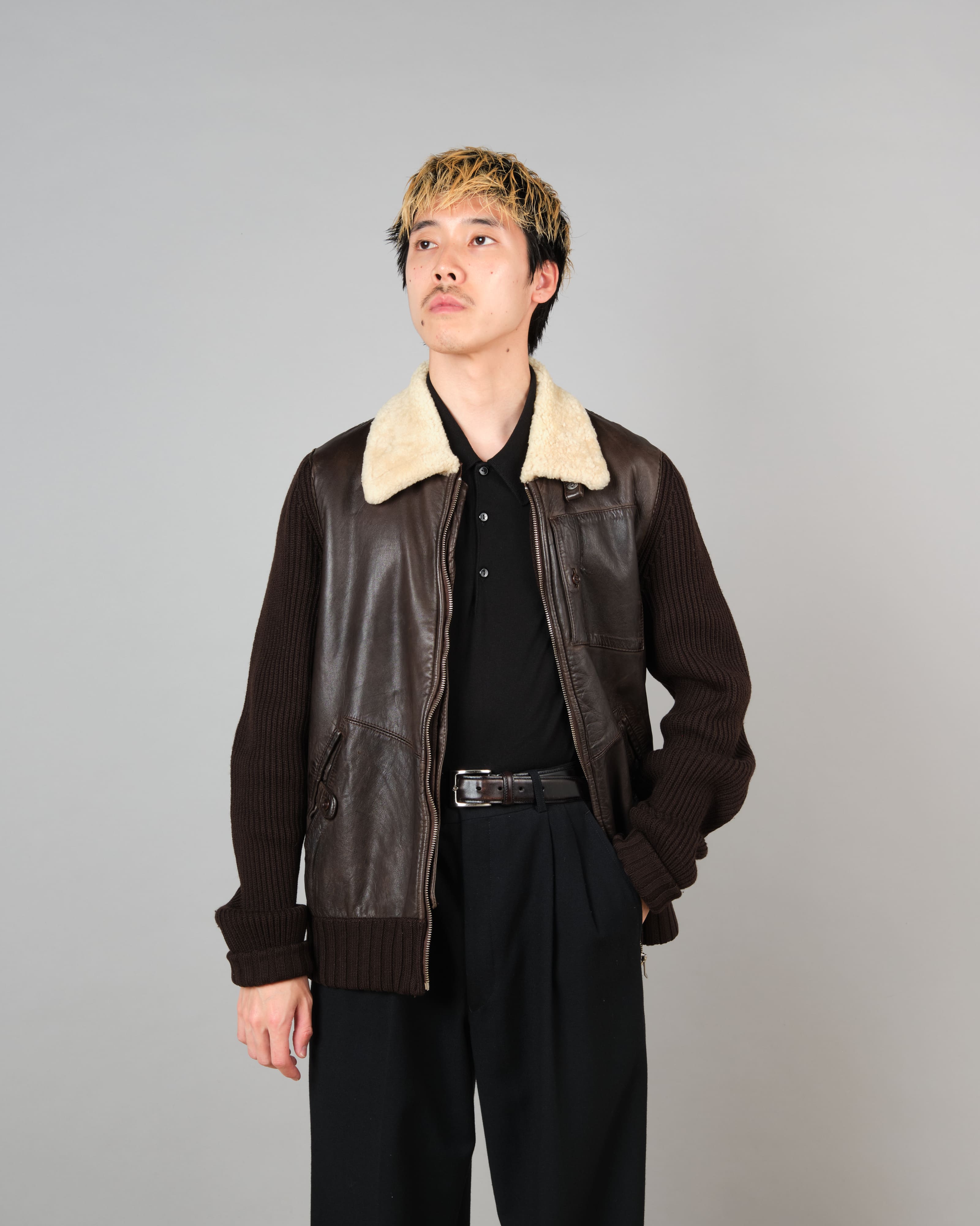 [06AW] Old C.P. Company Switching Leather Wool Zip Up Jacket Size.50