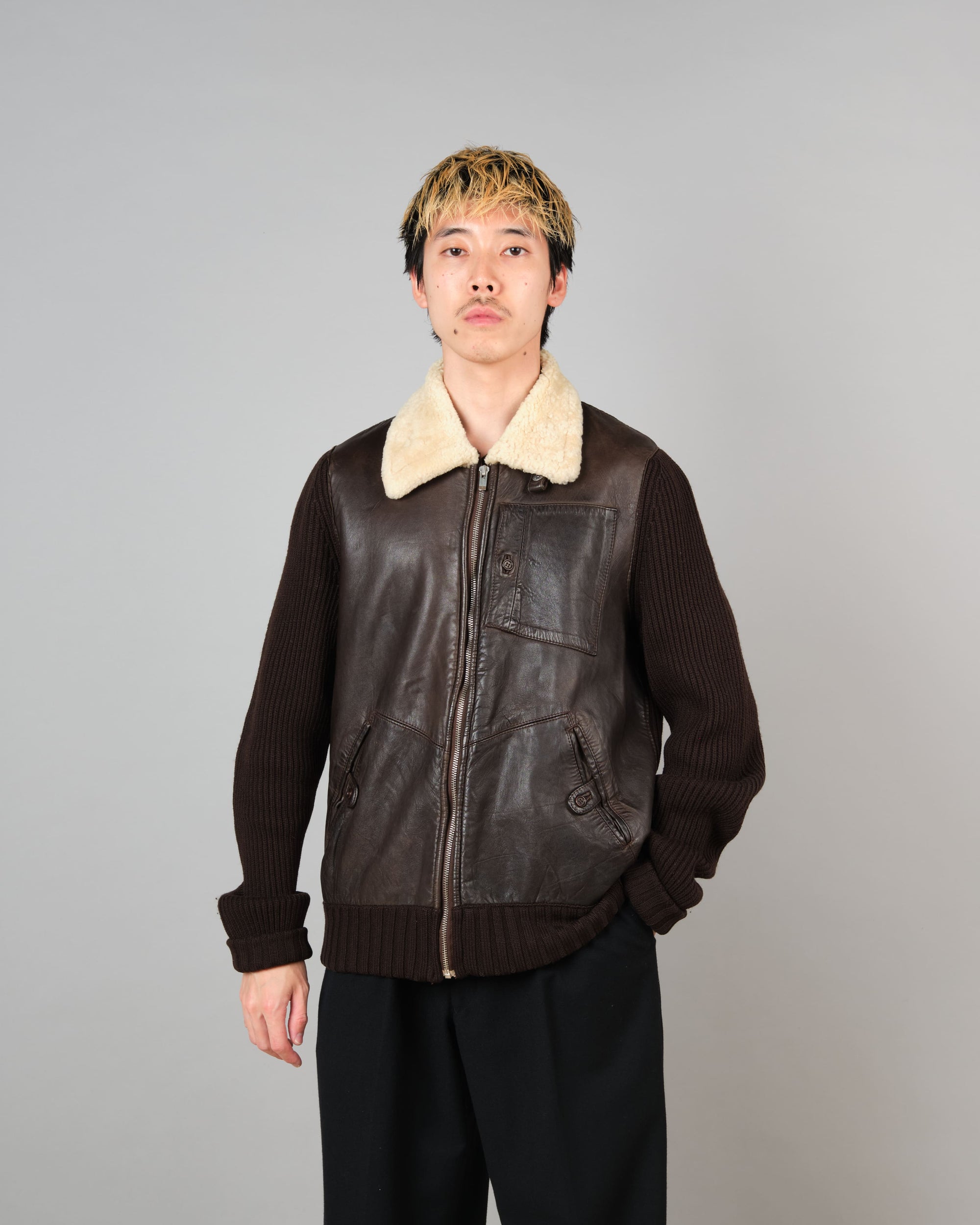 【06AW】Old C.P.Company Switching Leather Wool Zip Up Jacket Size.50