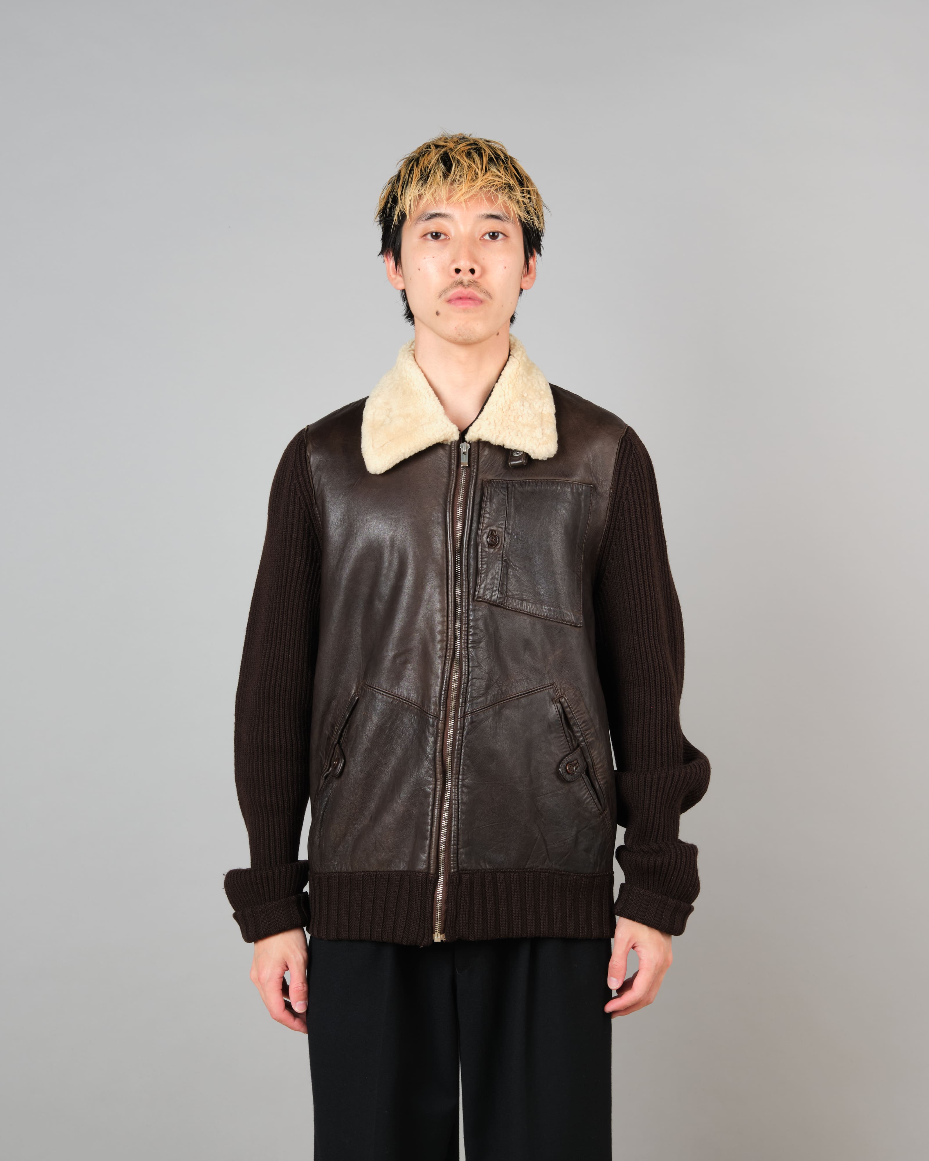 [06AW] Old C.P. Company Switching Leather Wool Zip Up Jacket Size.50
