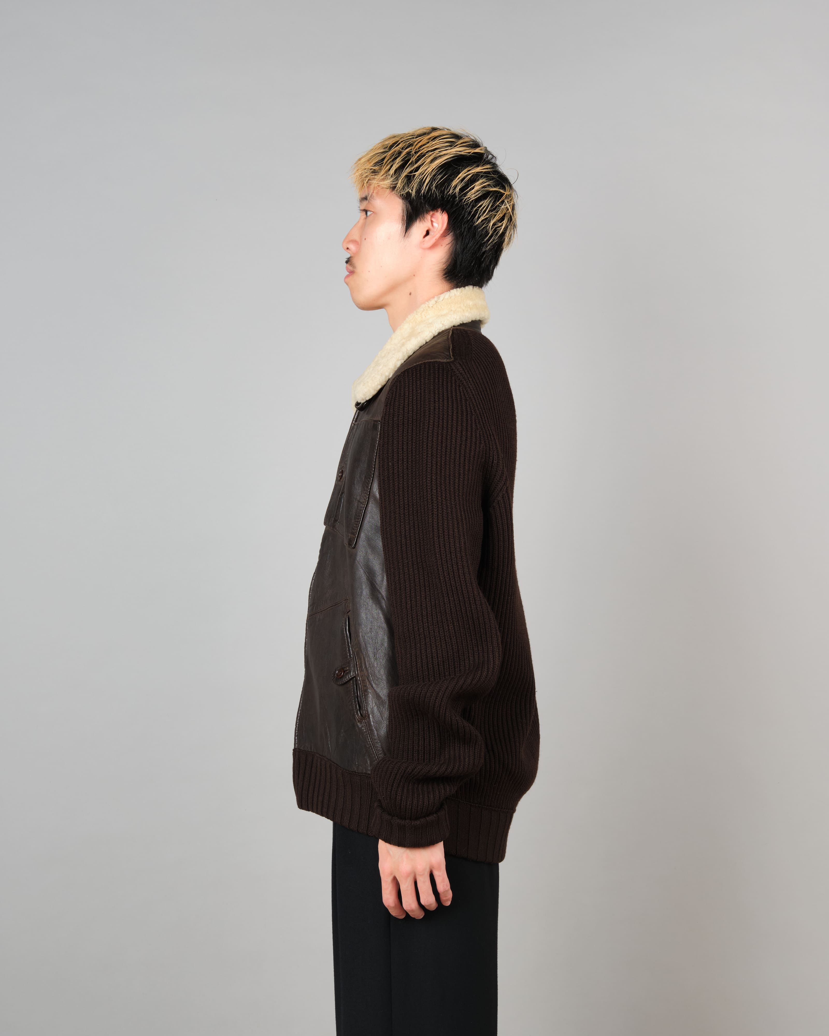 [06AW] Old C.P. Company Switching Leather Wool Zip Up Jacket Size.50
