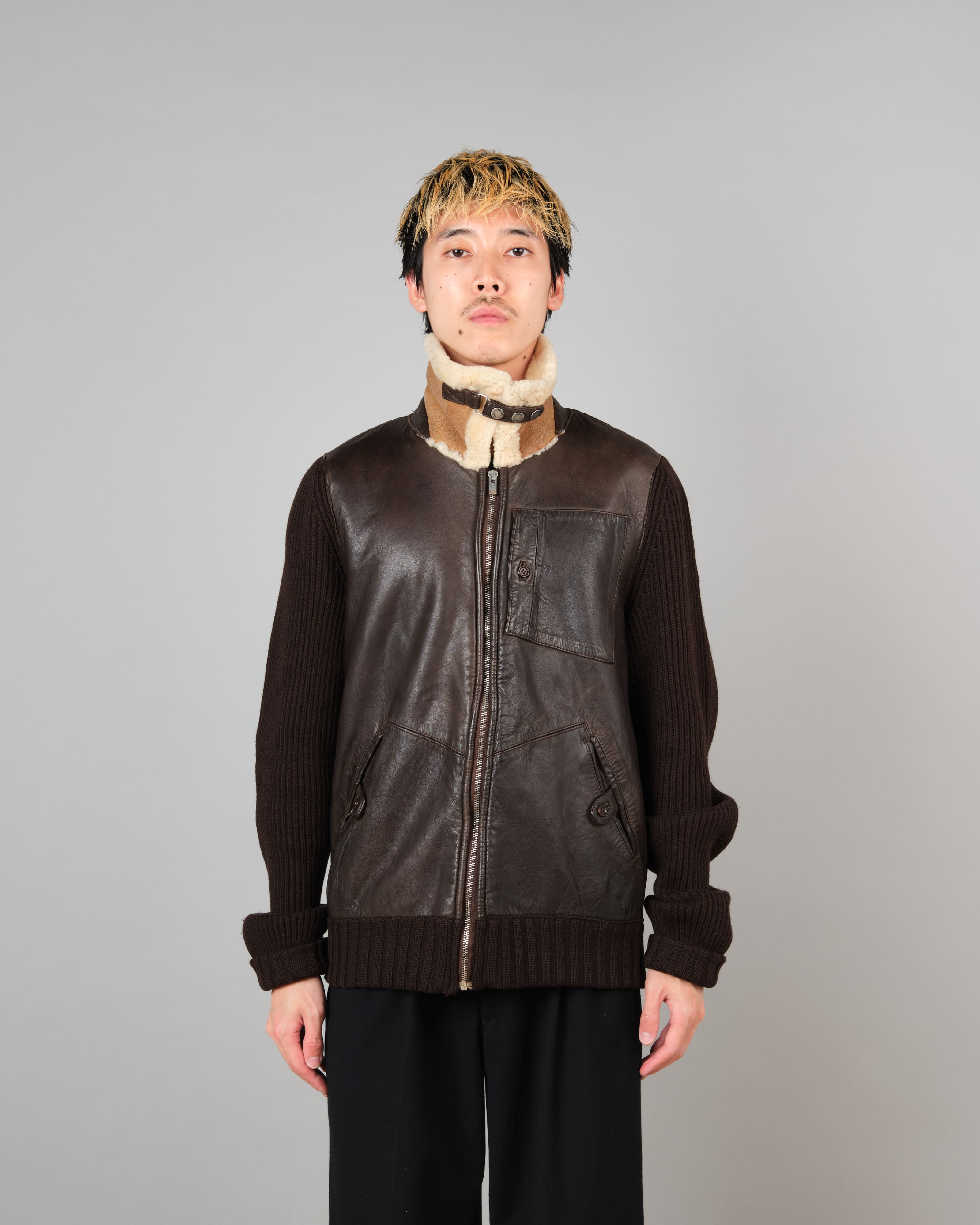 [06AW] Old C.P. Company Switching Leather Wool Zip Up Jacket Size.50