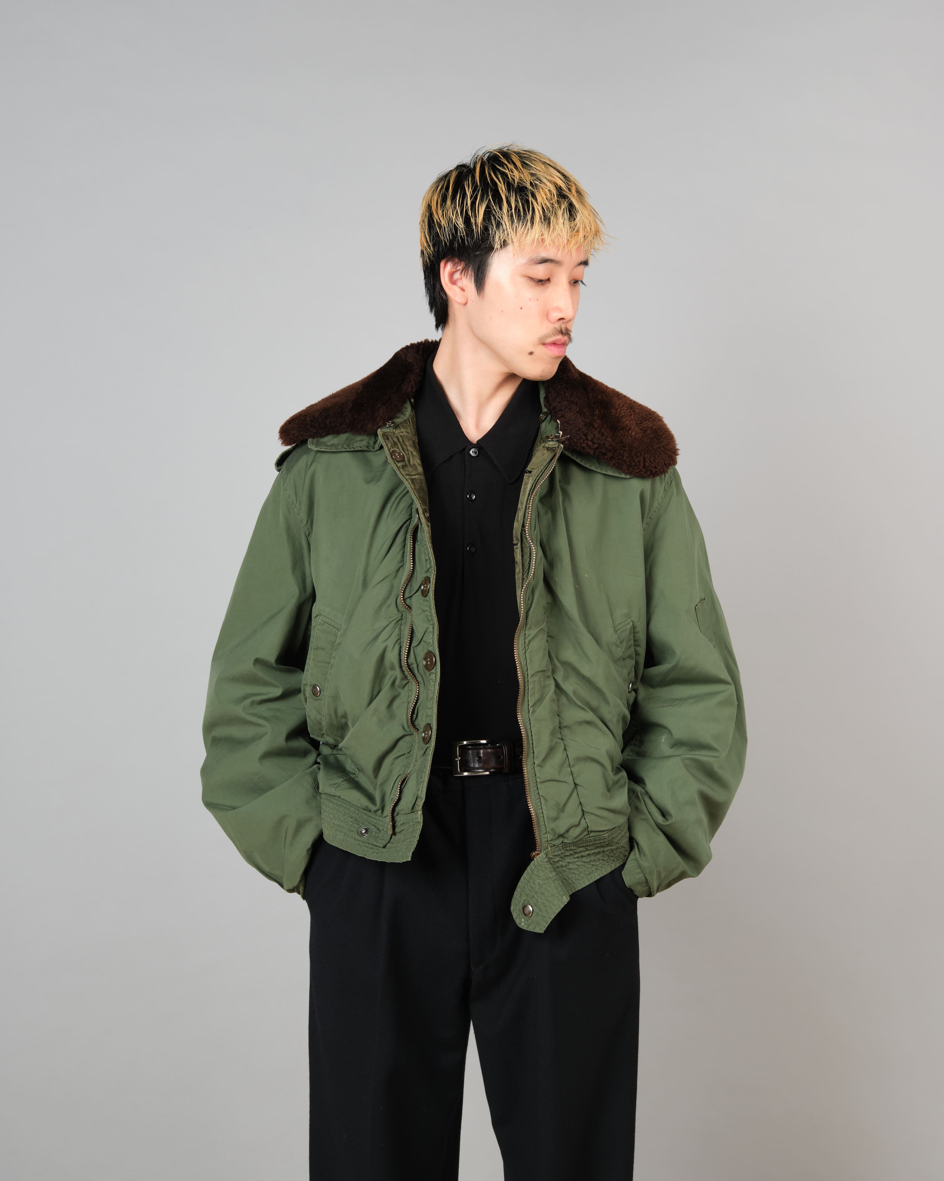 [~60's] French Air Force Cotton Flight Jacket With Boa Collar Size.104MGM
