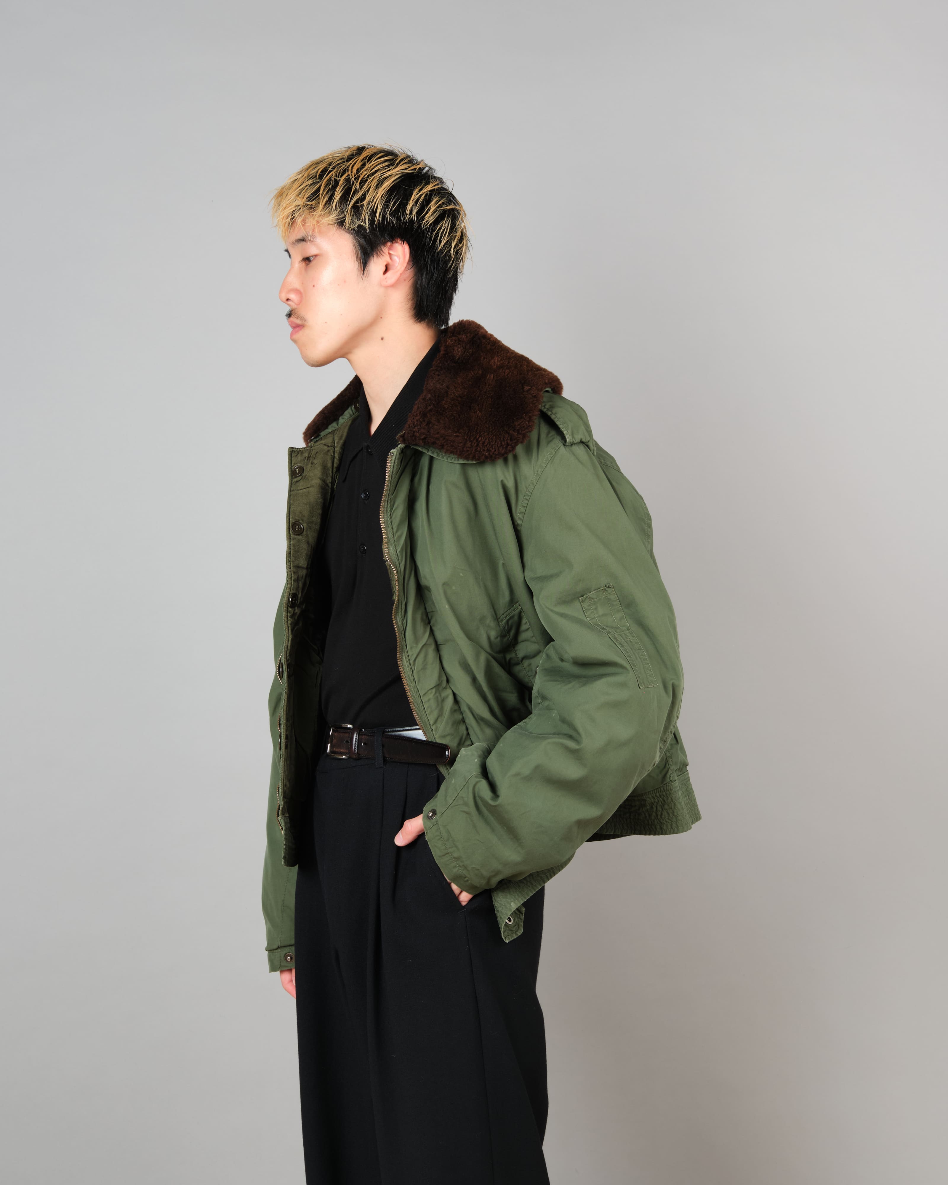 [~60's] French Air Force Cotton Flight Jacket With Boa Collar Size.104MGM