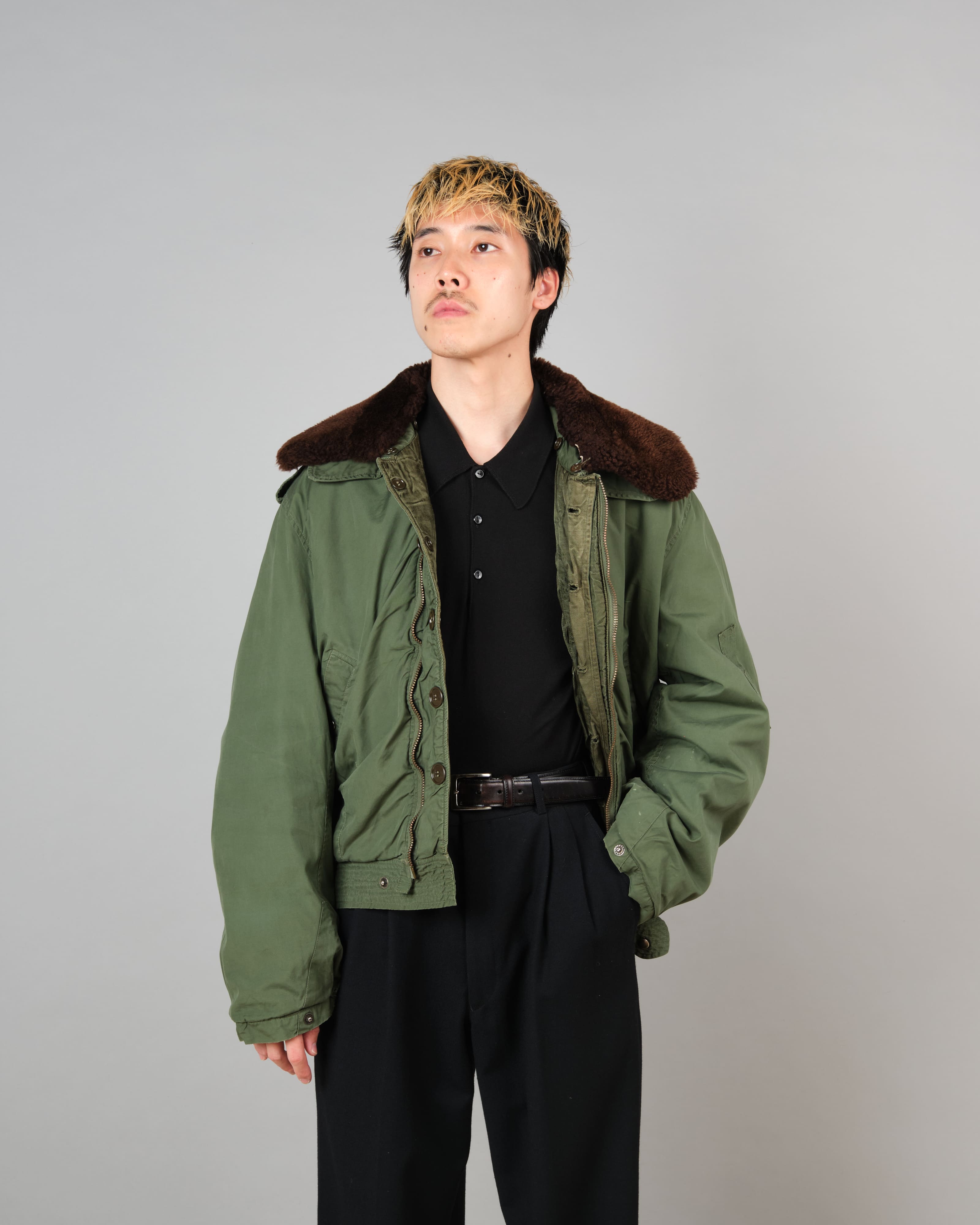 [~60's] French Air Force Cotton Flight Jacket With Boa Collar Size.104MGM