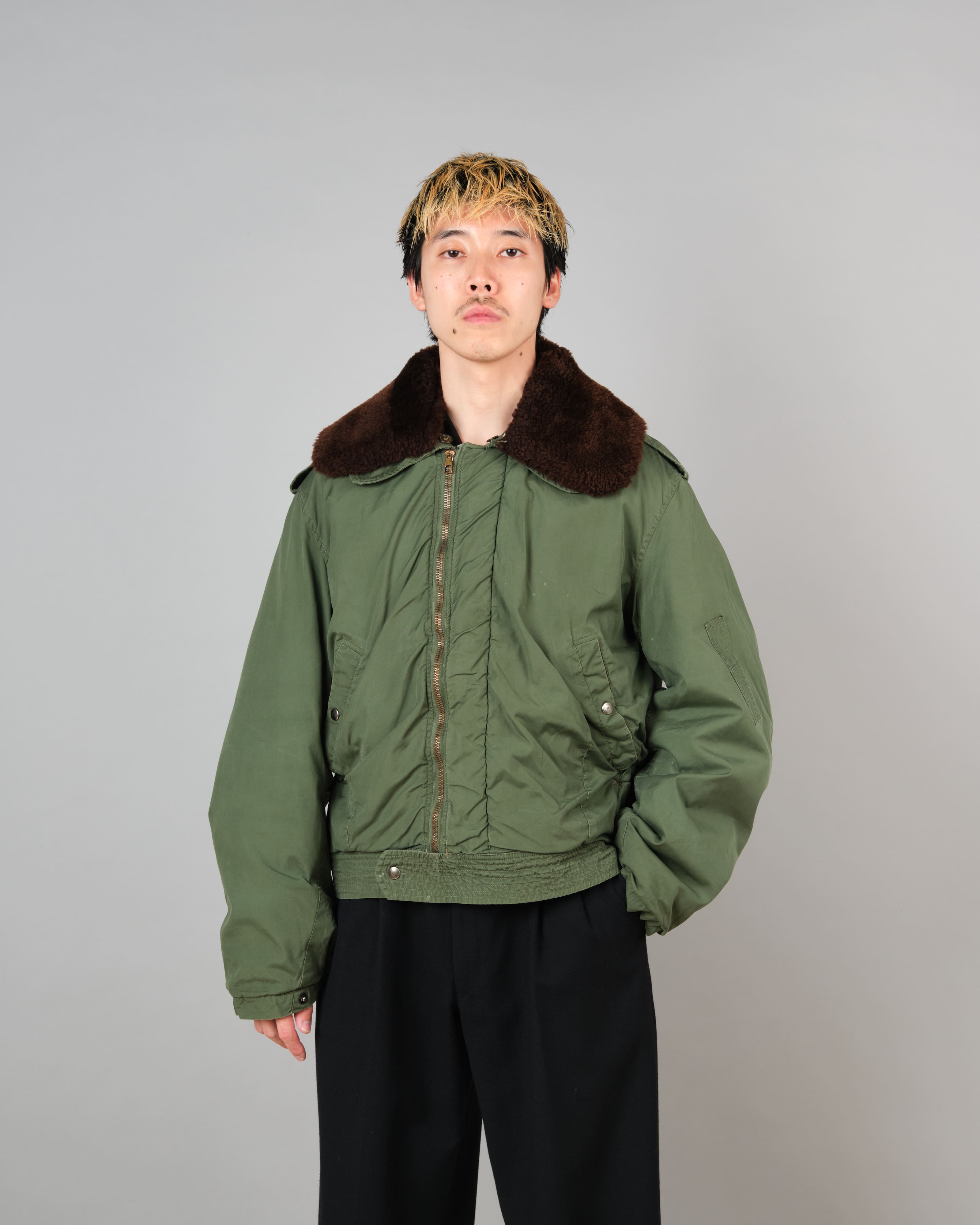[~60's] French Air Force Cotton Flight Jacket With Boa Collar Size.104MGM