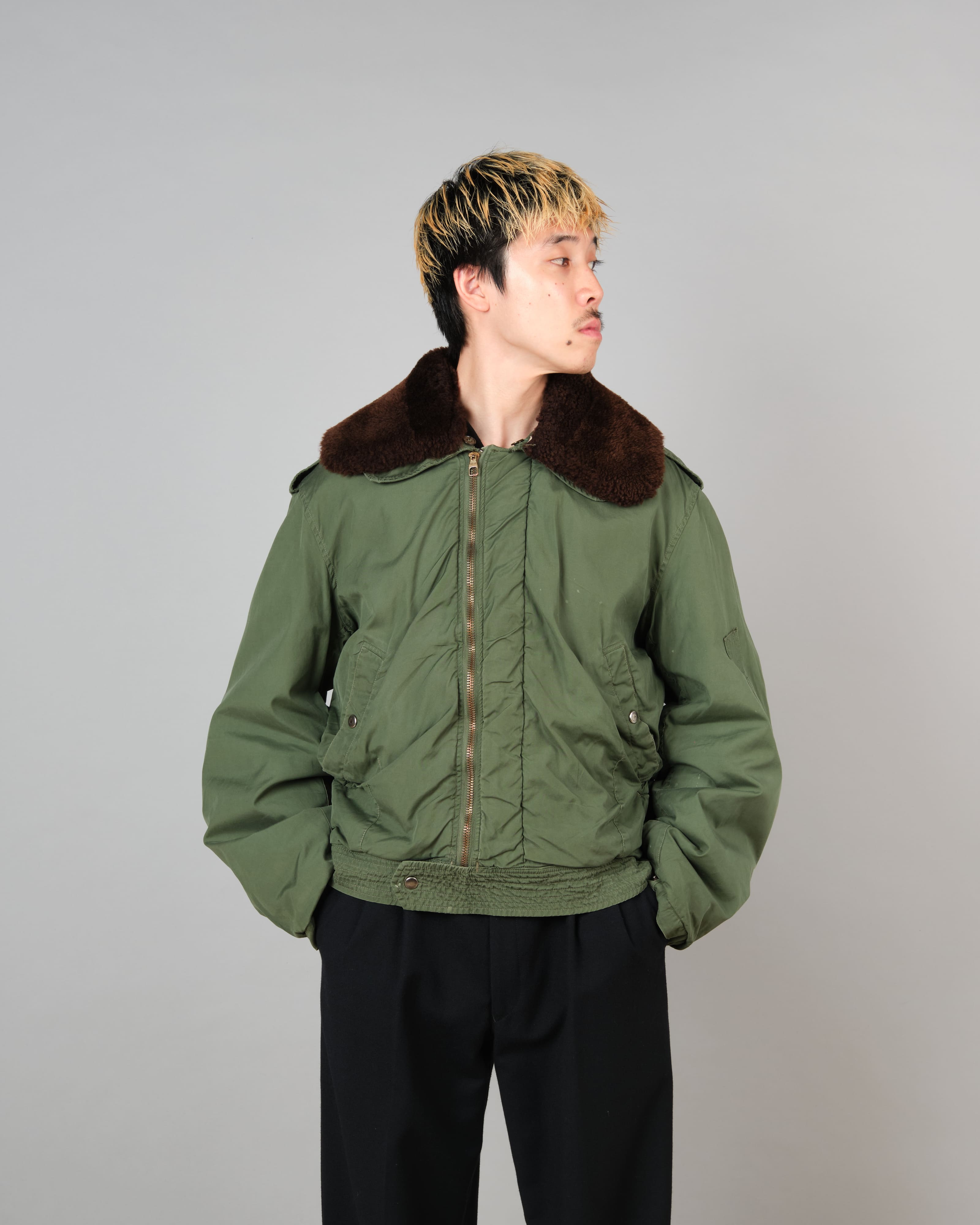[~60's] French Air Force Cotton Flight Jacket With Boa Collar Size.104MGM