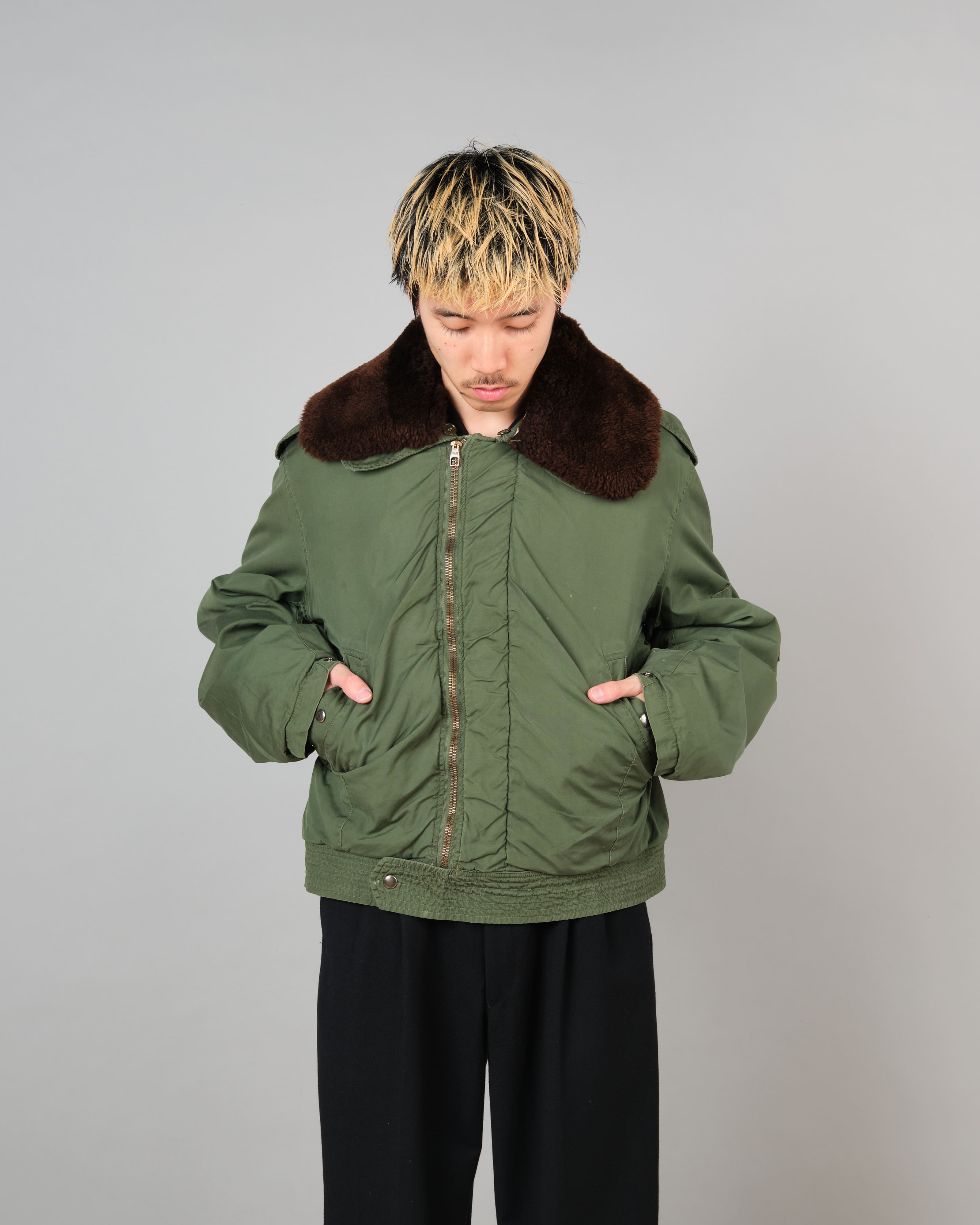 [~60's] French Air Force Cotton Flight Jacket With Boa Collar Size.104MGM
