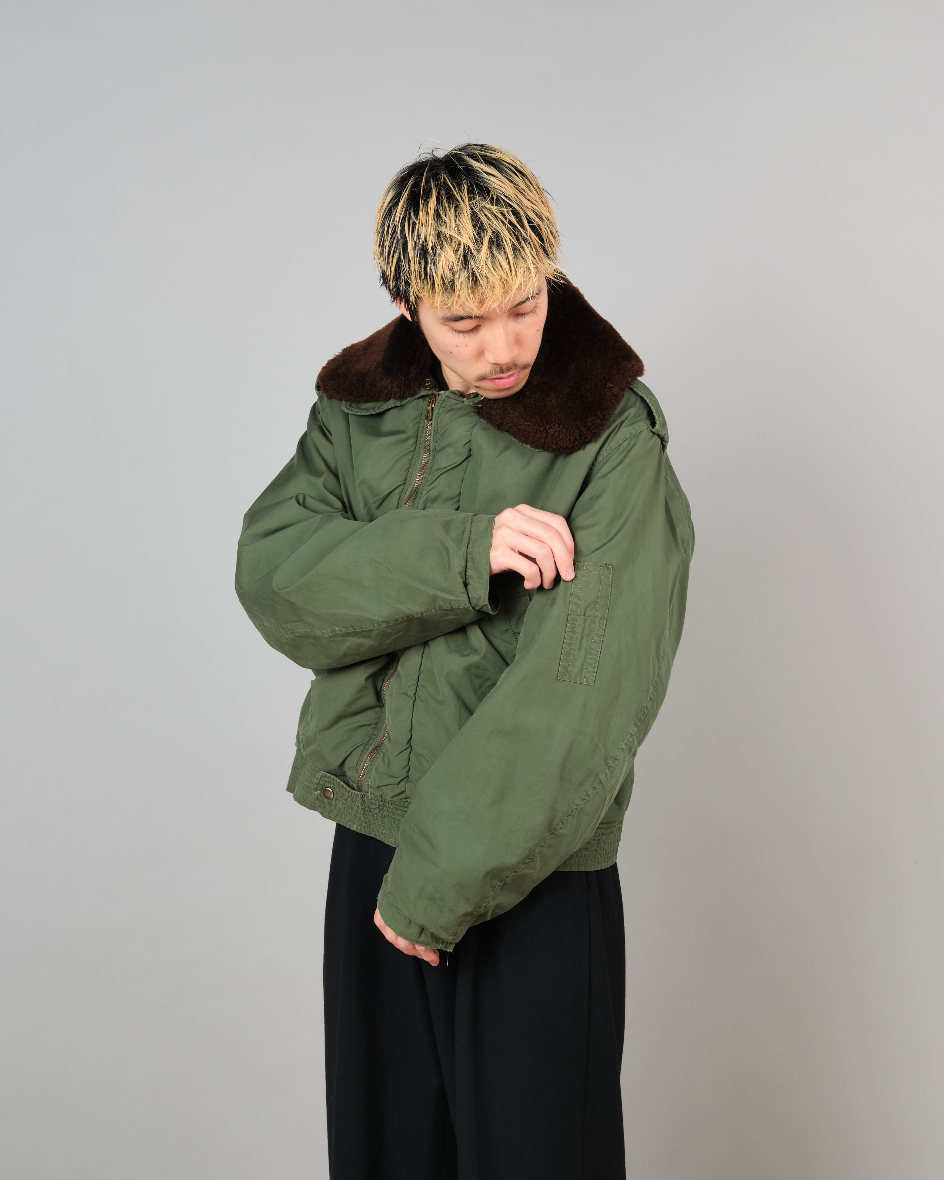 [~60's] French Air Force Cotton Flight Jacket With Boa Collar Size.104MGM
