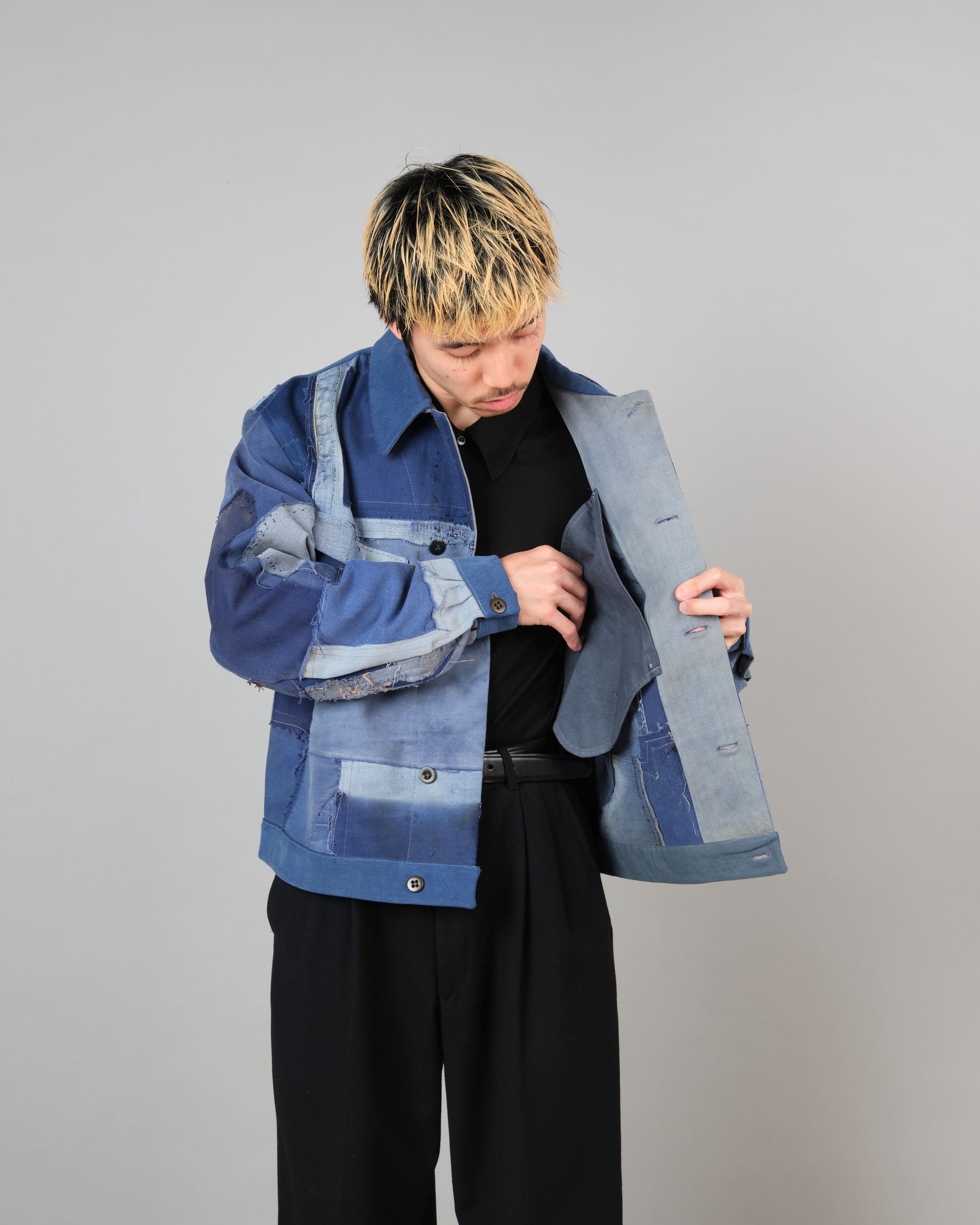 ［PROPOSITION］Various French Vintage Blue Fabrics Short Jacket