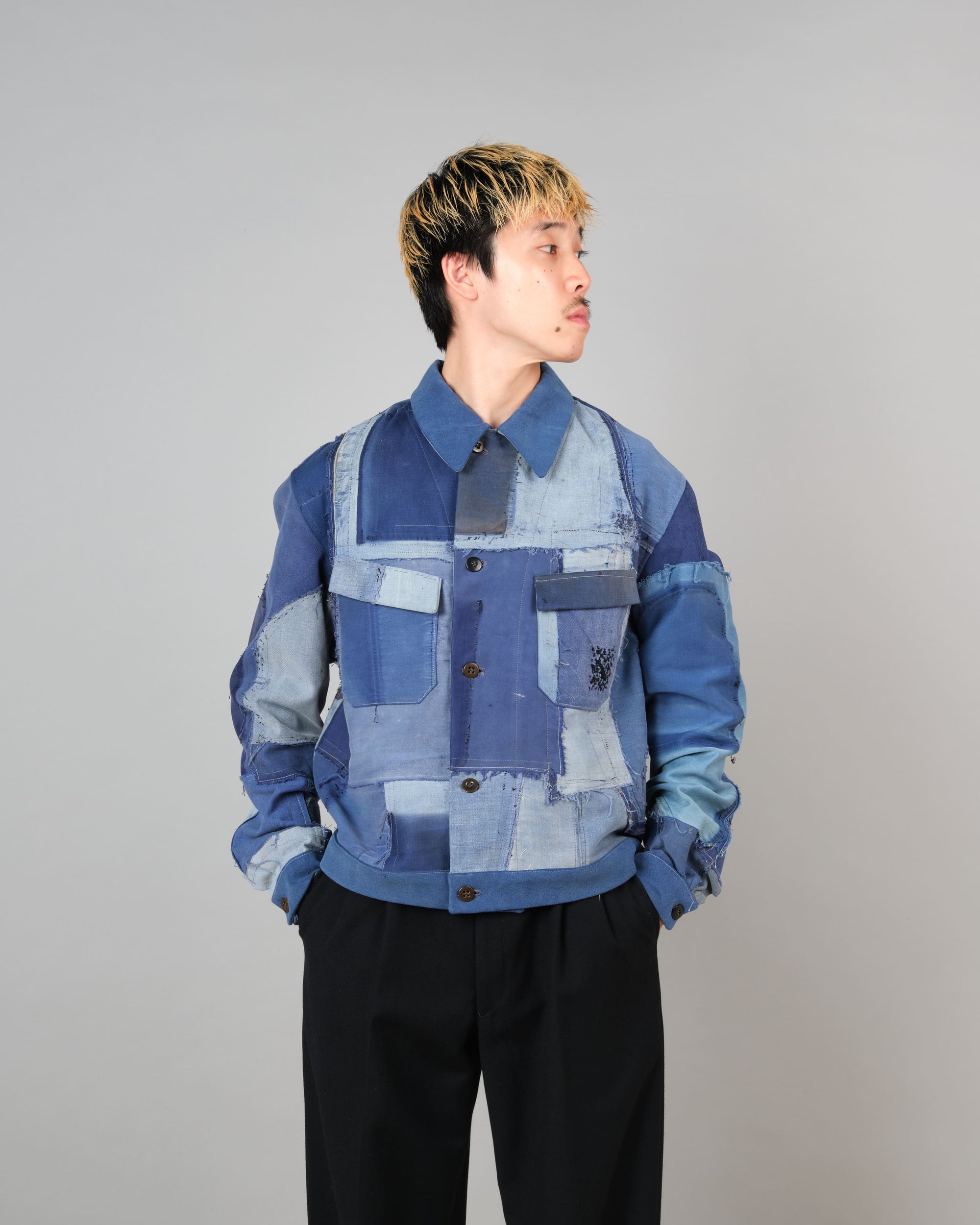 ［PROPOSITION］Various French Vintage Blue Fabrics Short Jacket
