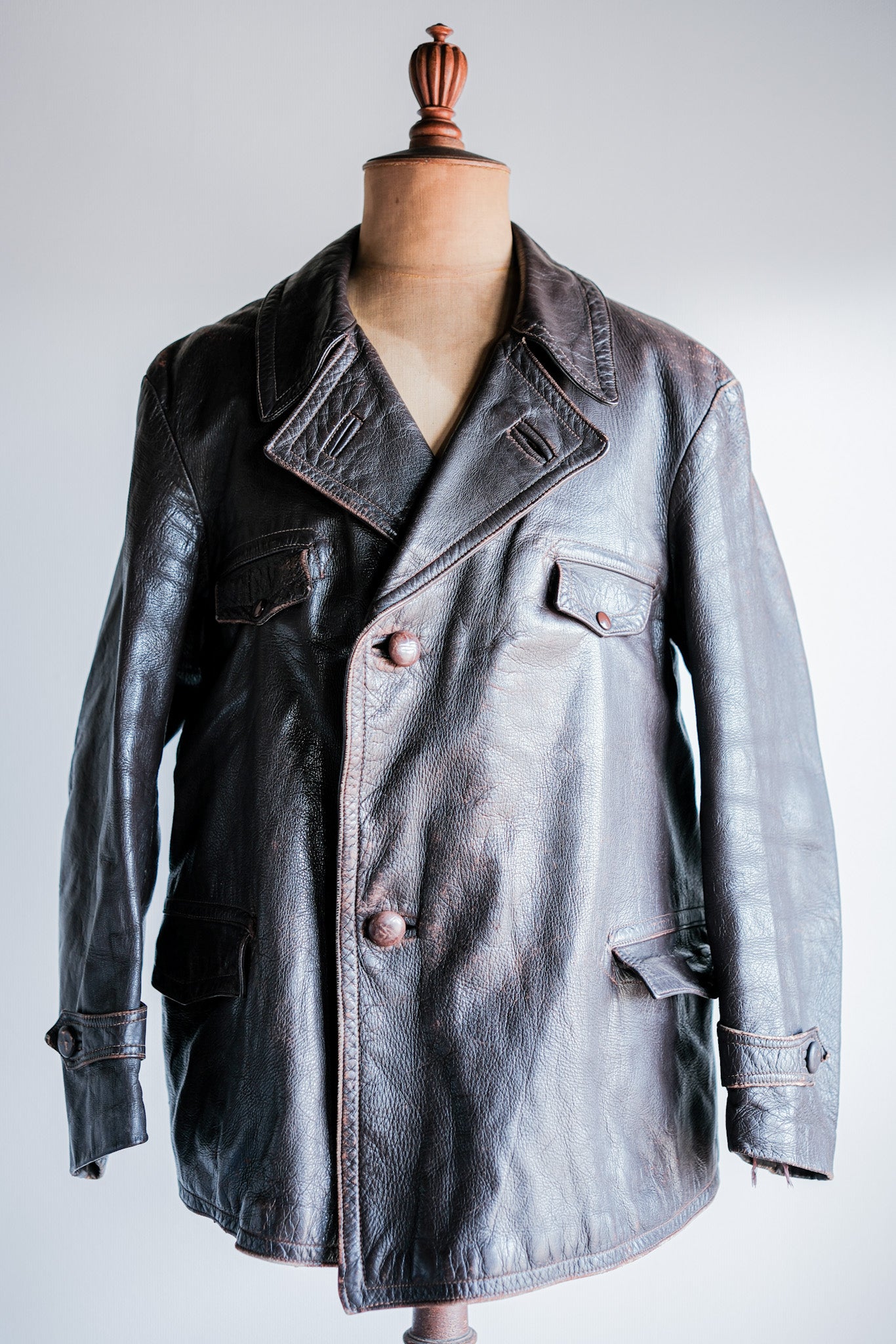 【~40's】French Vintage Brown Leather Jacket