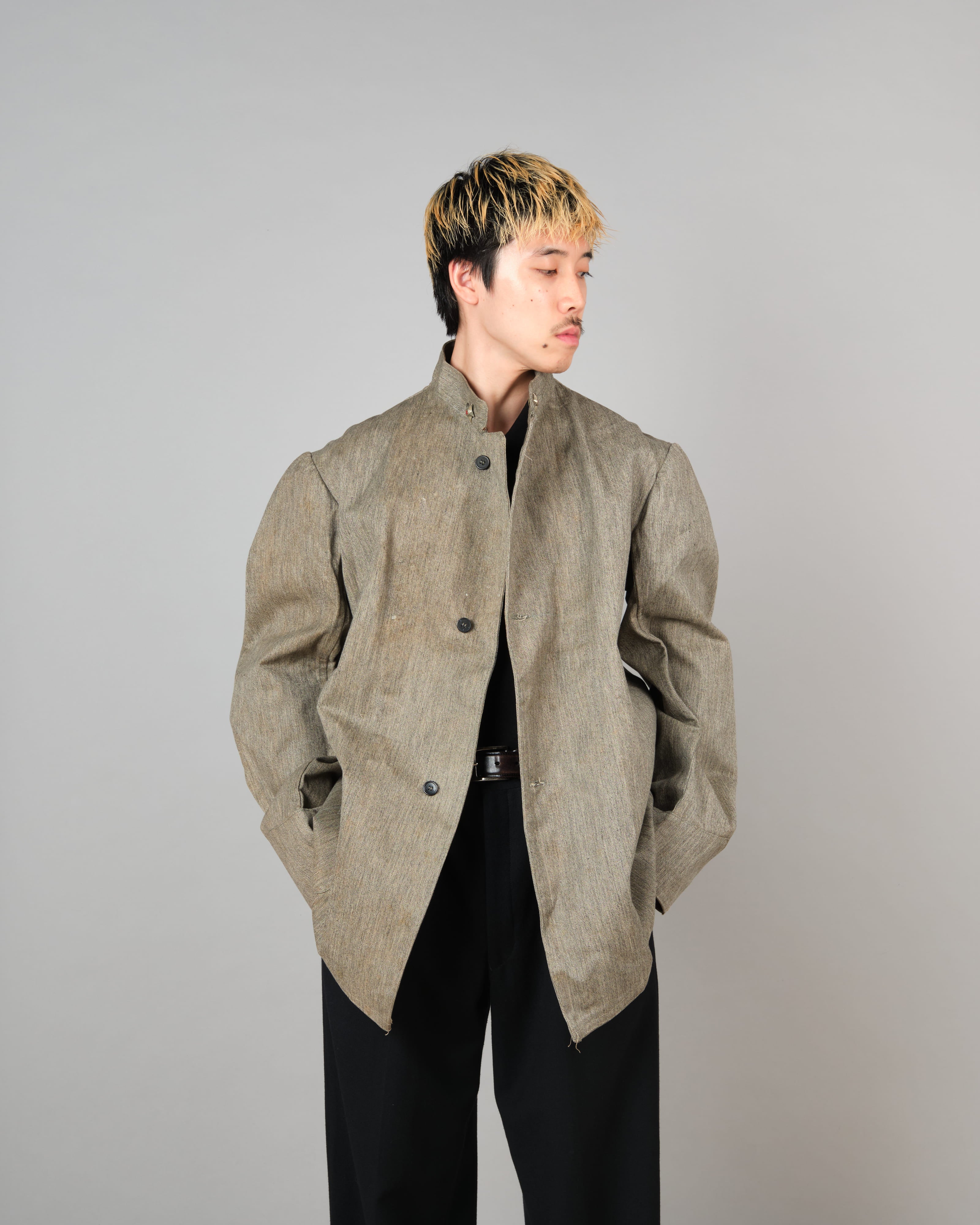 [~20's] Royal Italian Army Salt & Pepper Cotton Stand Collar Jacket "Red Cross"