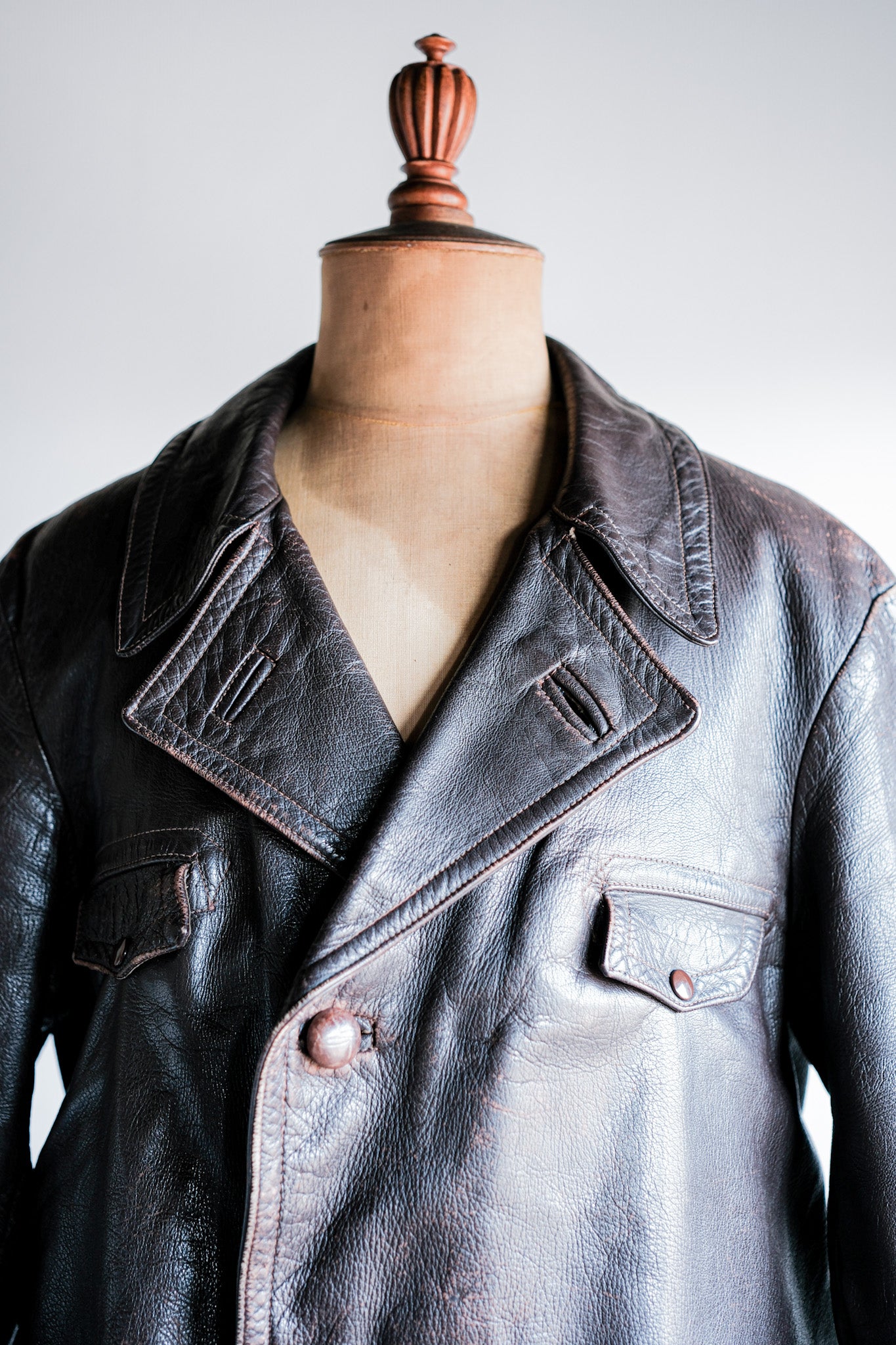 [〜40年代]法國復古棕色皮夾克