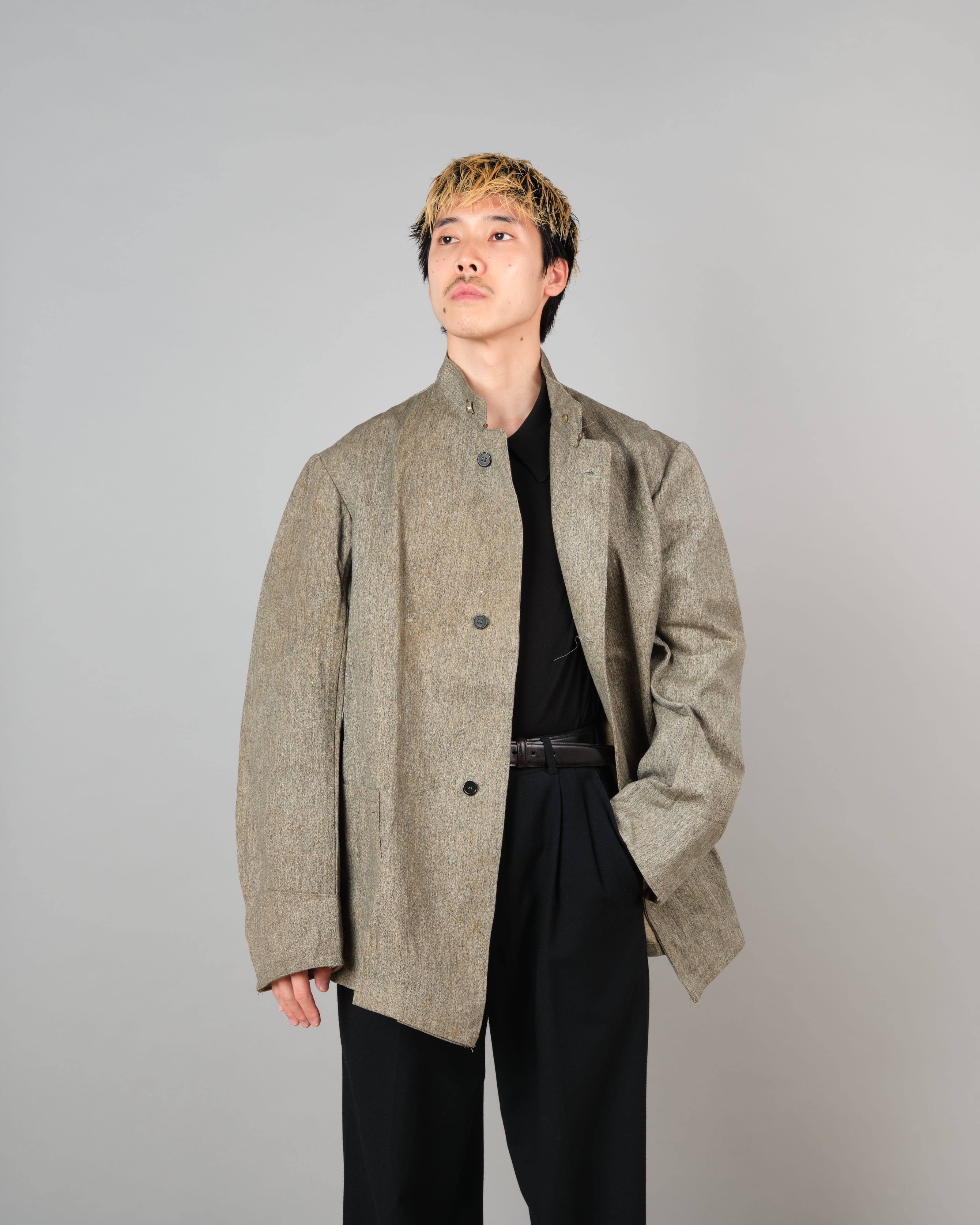 [~20's] Royal Italian Army Salt & Pepper Cotton Stand Collar Jacket "Red Cross"