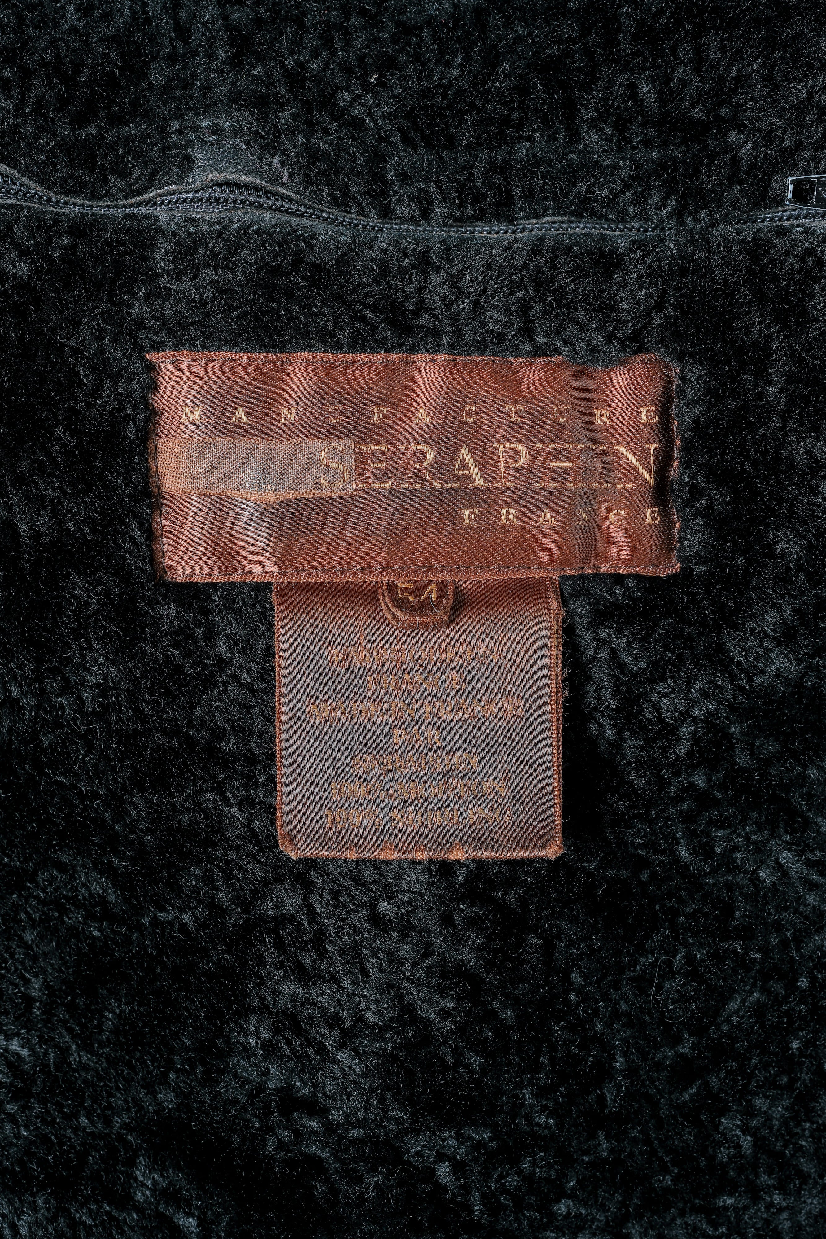 [~ 90's] Old Seraphin Black Leather Mouton Half Coat Size.54