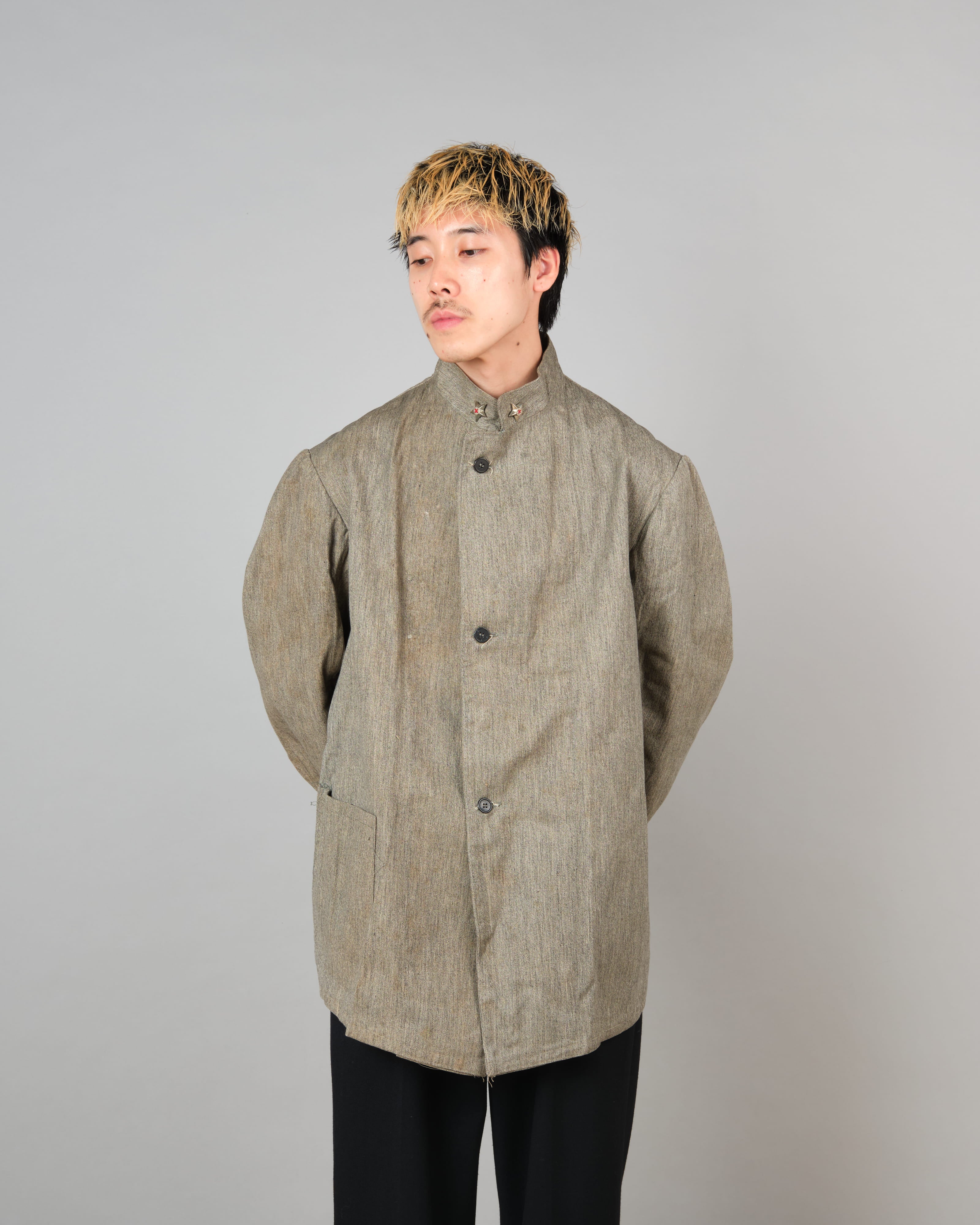 [~20's] Royal Italian Army Salt & Pepper Cotton Stand Collar Jacket "Red Cross"