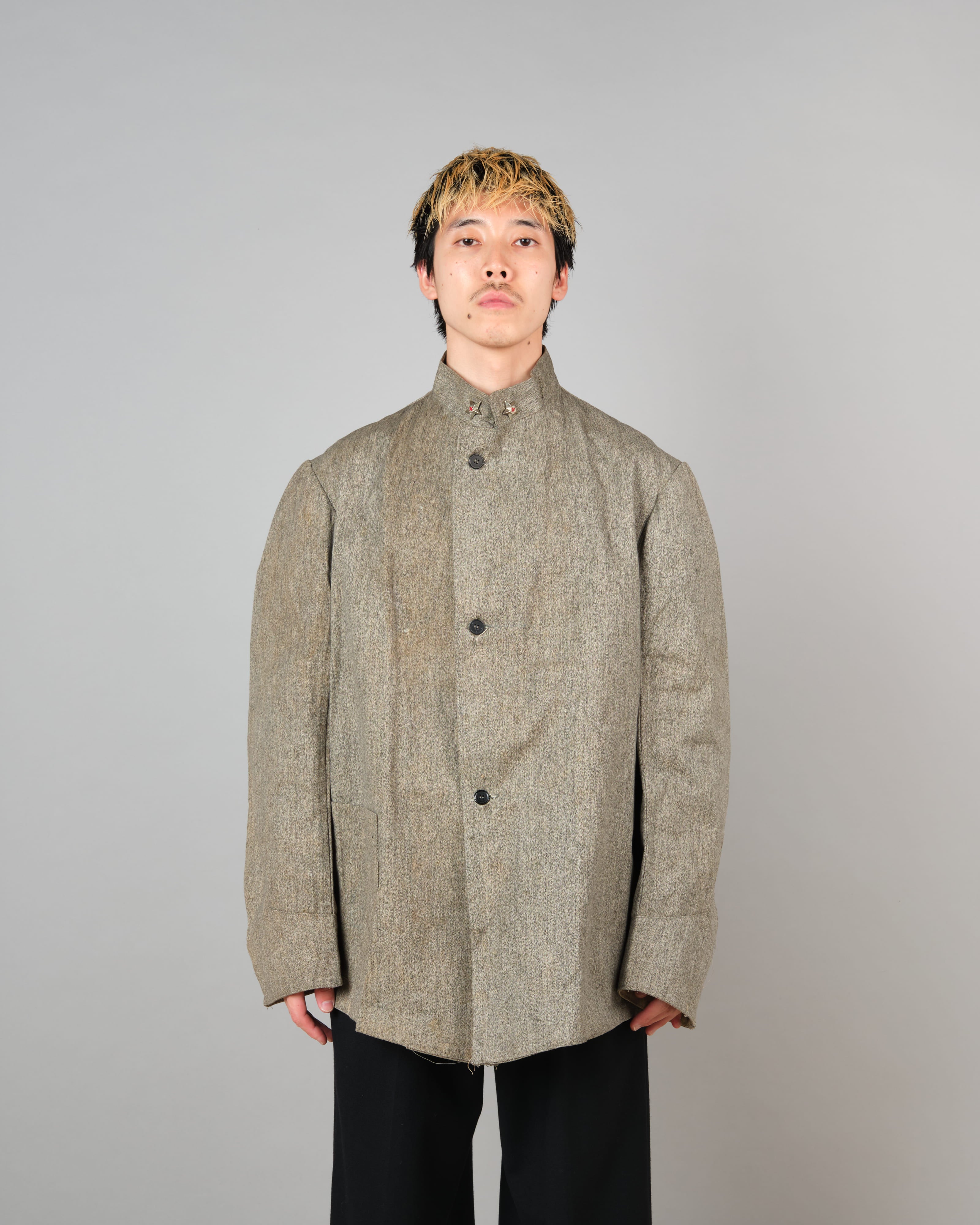 [~20's] Royal Italian Army Salt & Pepper Cotton Stand Collar Jacket "Red Cross"