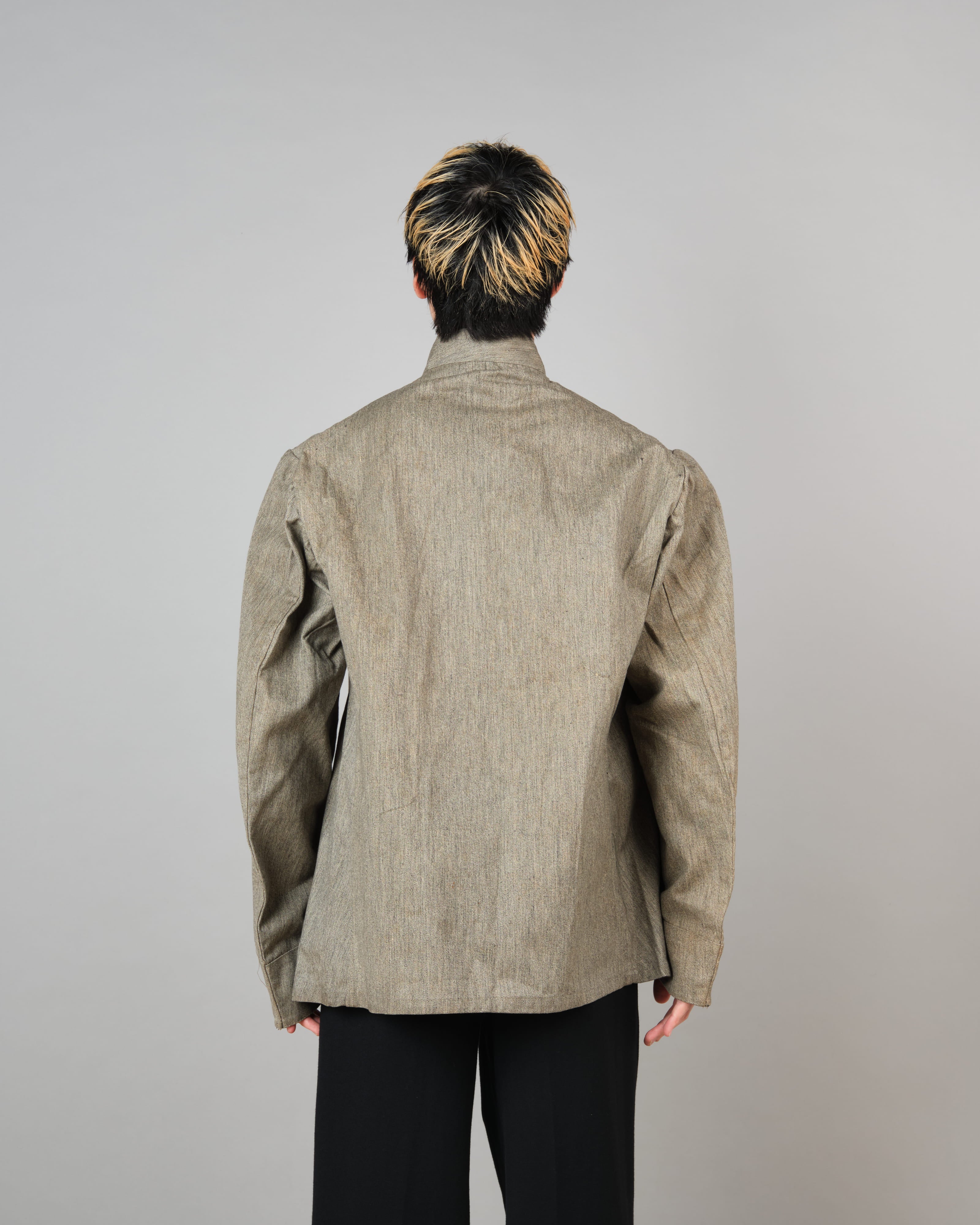 [~20's] Royal Italian Army Salt & Pepper Cotton Stand Collar Jacket "Red Cross"