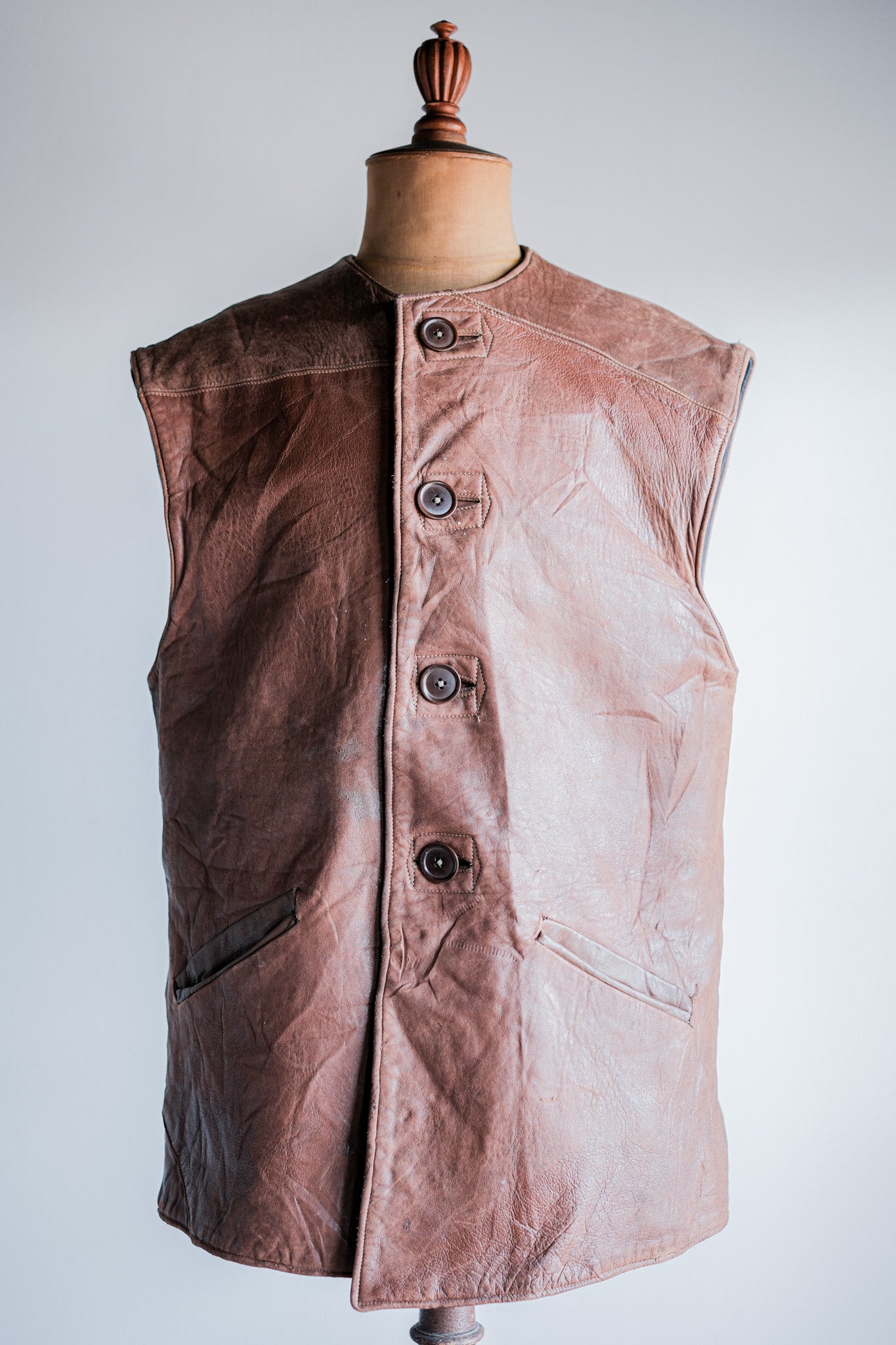 【~40's】WWⅡ British Army Jerkin Leather Vest Size.2 "Modified"