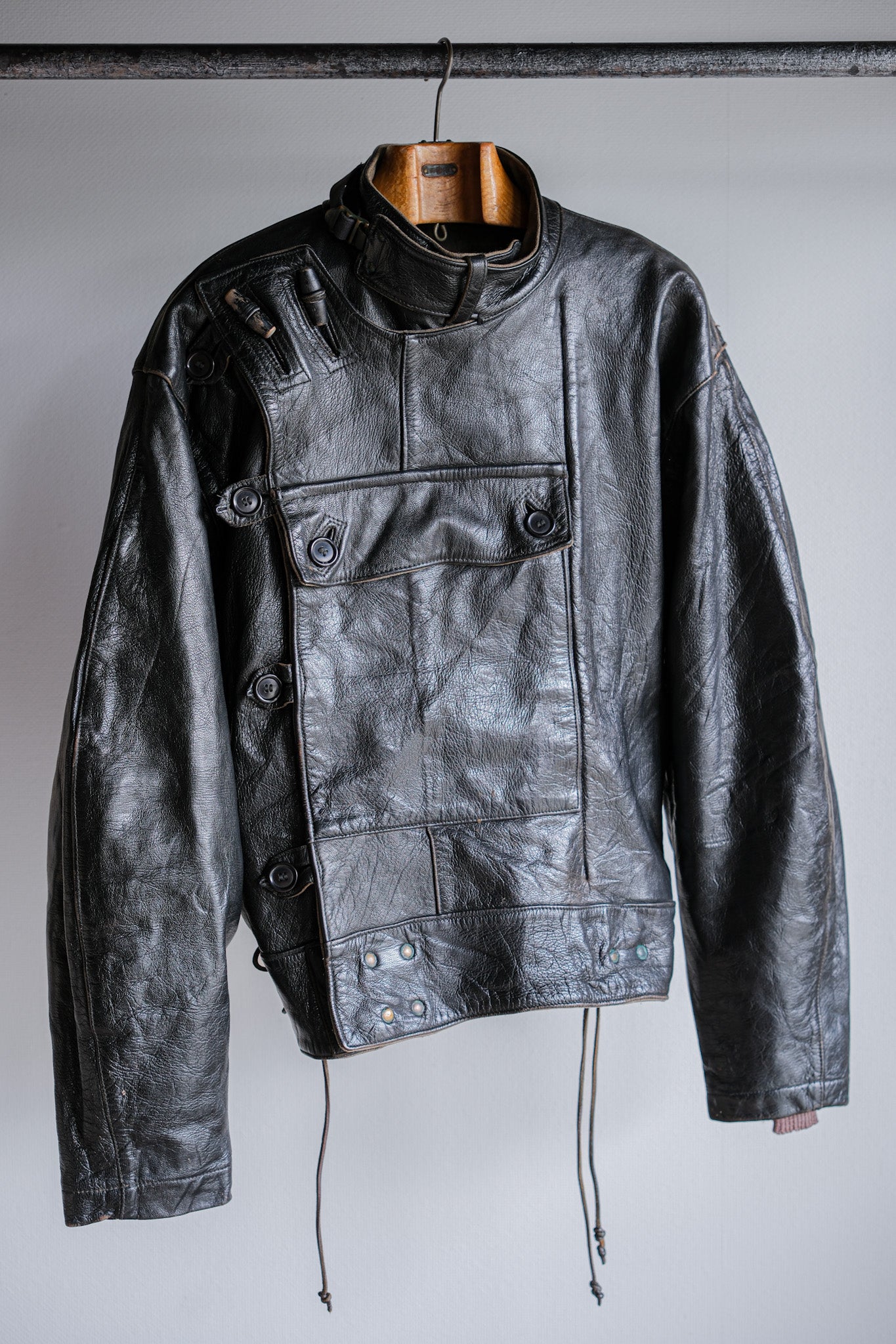 【~50's】Swedish Army Dispatch Rider Leather Motorcycle Jacket Size.50