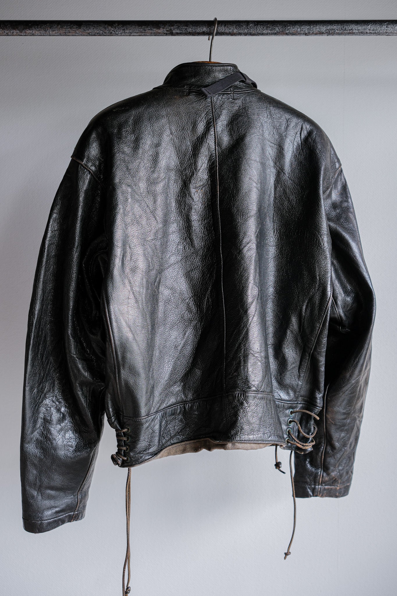 [~ 50's] Sweedish Army Dispatch Rider Leather Motorcycle Jacket size.50