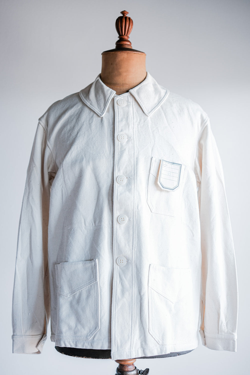 【~40's】French Vintage White Cotton Twill Work Jacket Size.50 "Dead Stock"