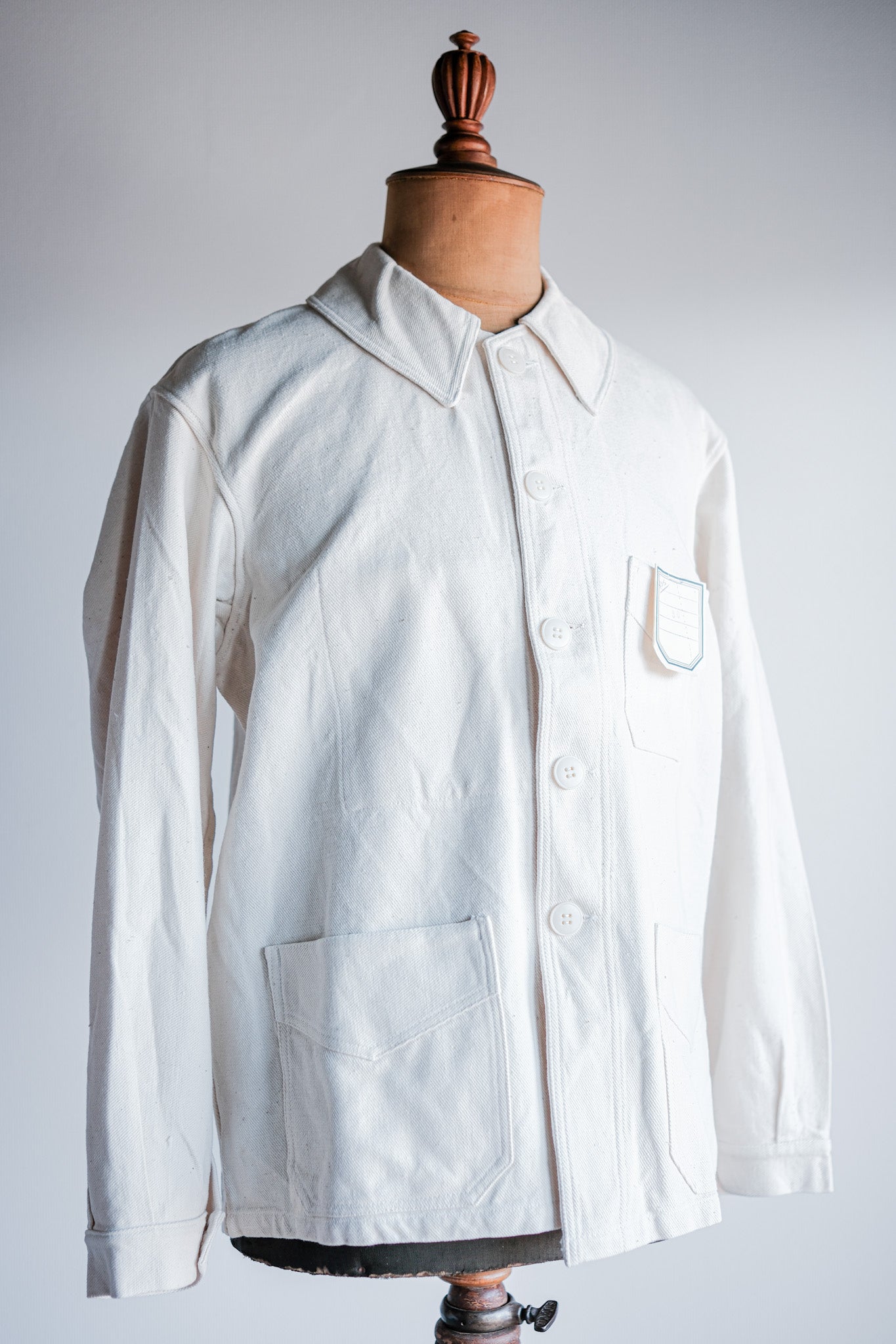 [~ 40's] แจ็คเก็ตผ้าฝ้ายสีขาววินเทจวินเทจขนาด 50 "Dead Stock"