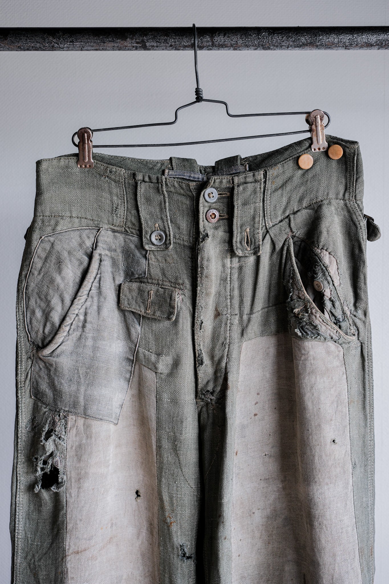 ［~40's］WWⅡ German Army M43 Green Linen Summer Trousers "Unusual Fabric" "Boro" "Wehrmacht"