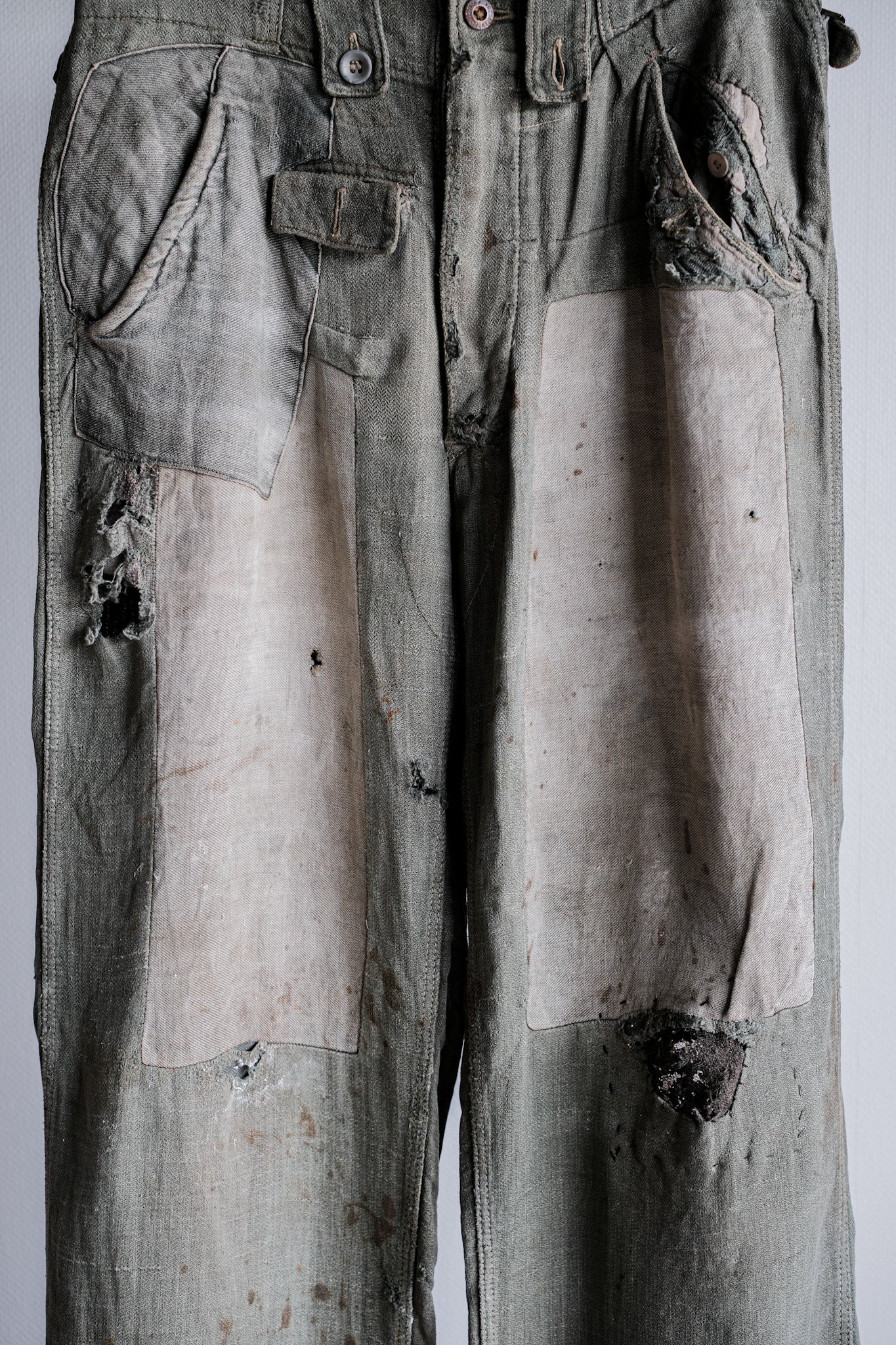 ［~40's］WWⅡ German Army M43 Green Linen Summer Trousers "Unusual Fabric" "Boro" "Wehrmacht"