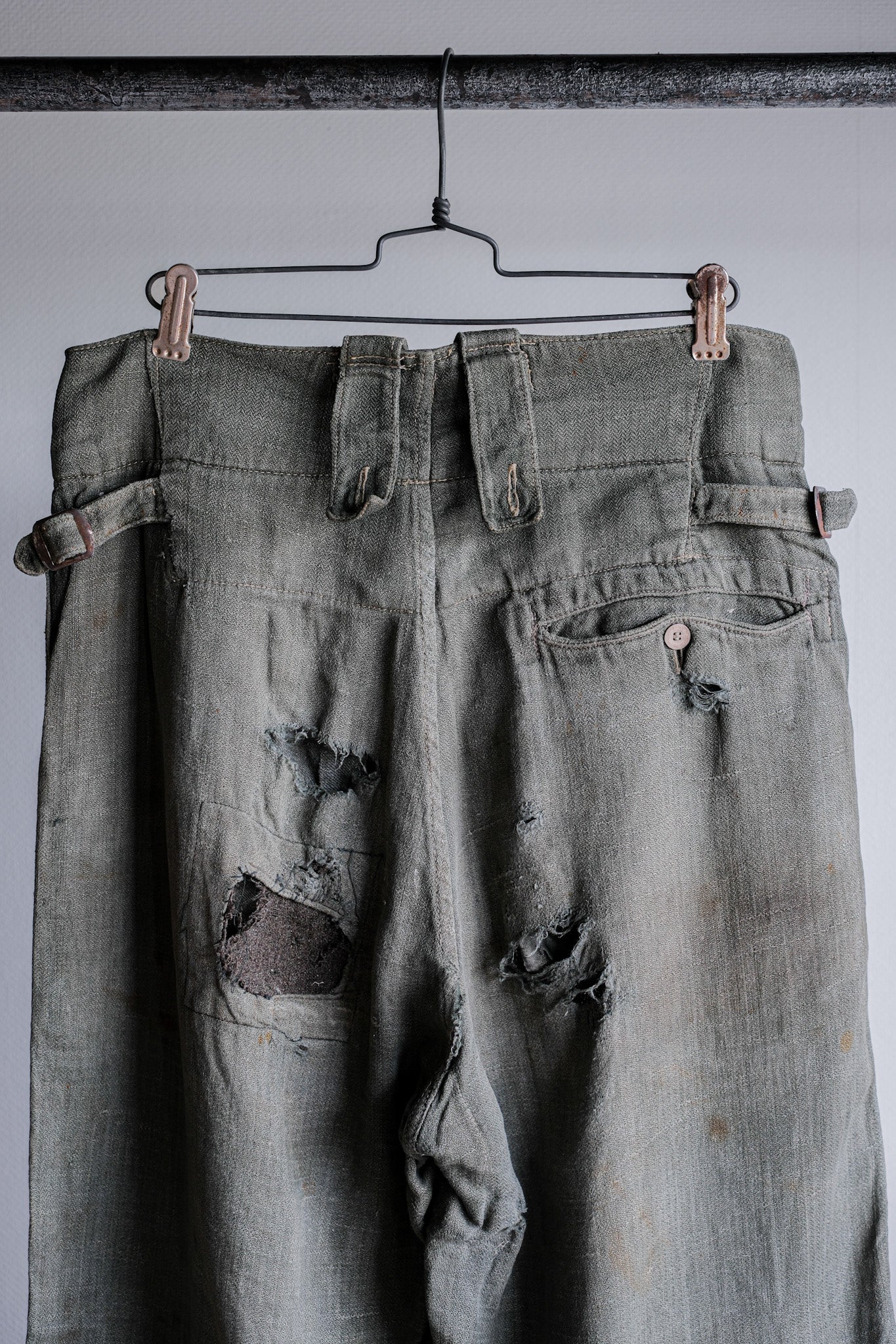 [~ 40's] WWⅡ German Army M43 GREEN LINEN SUMMER TROUSERS "Unusual Fabric" "Boro" "Wehrmacht"