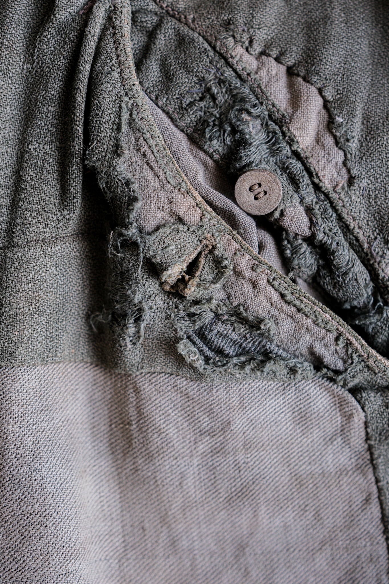 【~40's】WWⅡ German Army M43 Green Linen Summer Trousers "Unusual Fabric" "Boro" "Wehrmacht"