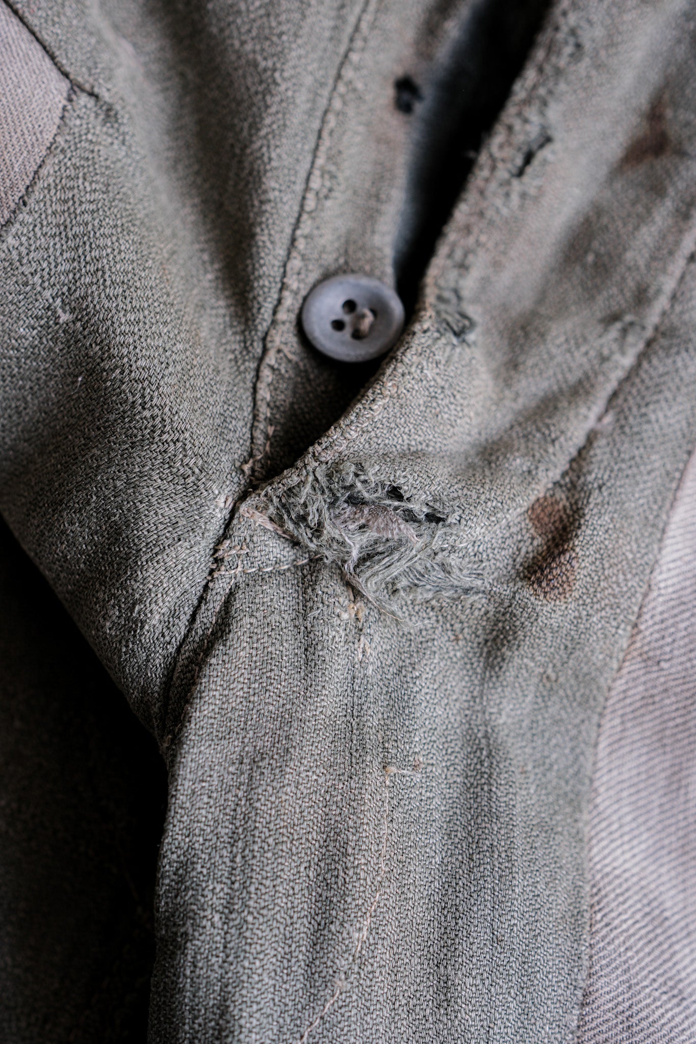 【~40's】WWⅡ German Army M43 Green Linen Summer Trousers "Unusual Fabric" "Boro" "Wehrmacht"