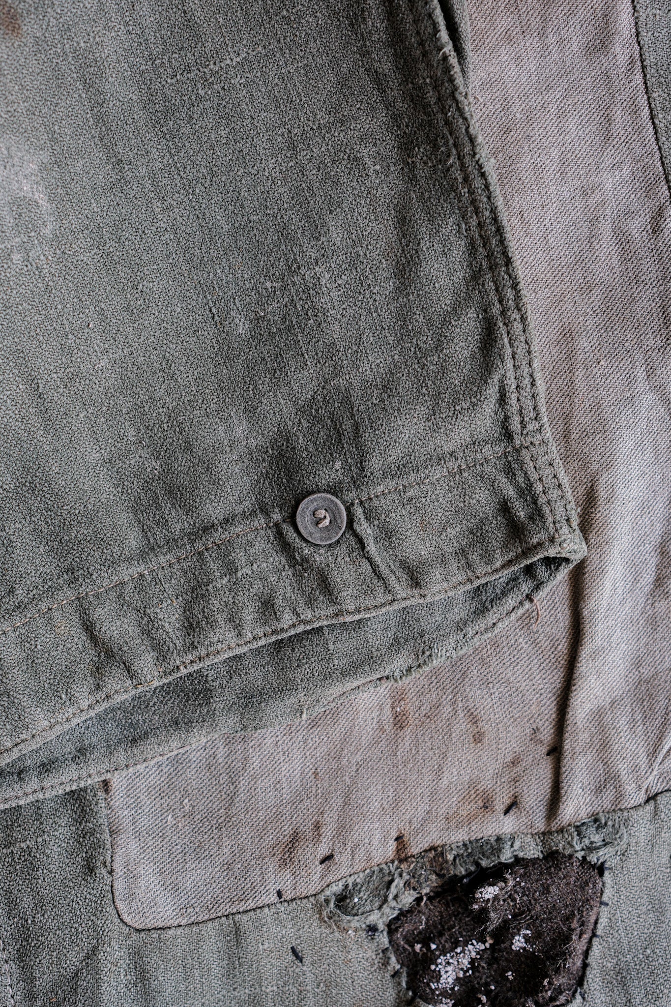 【~40's】WWⅡ German Army M43 Green Linen Summer Trousers "Unusual Fabric" "Boro" "Wehrmacht"