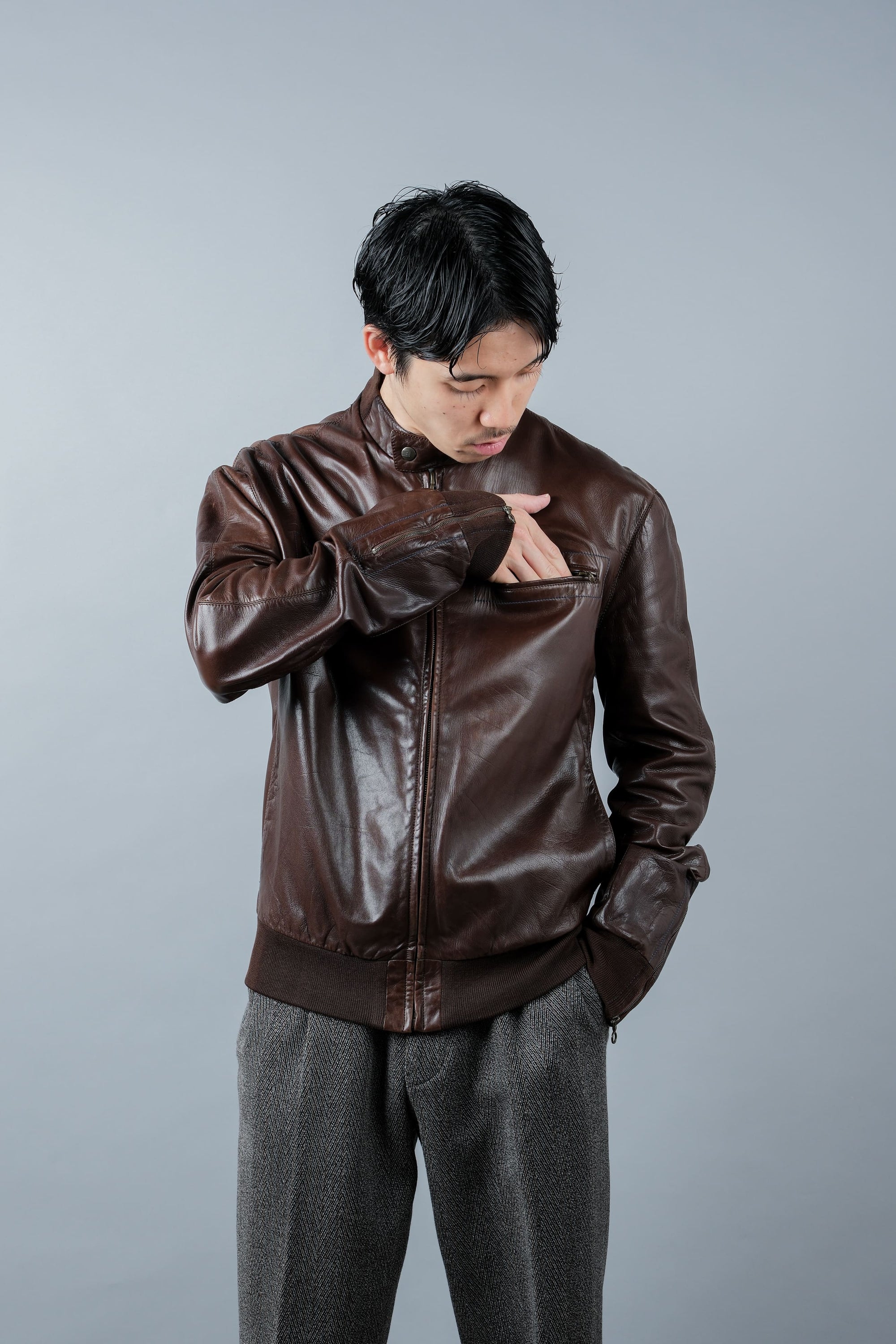 ［~90's］Old SERAPHIN Zip Up Lambskin Leather Blouson Size.50