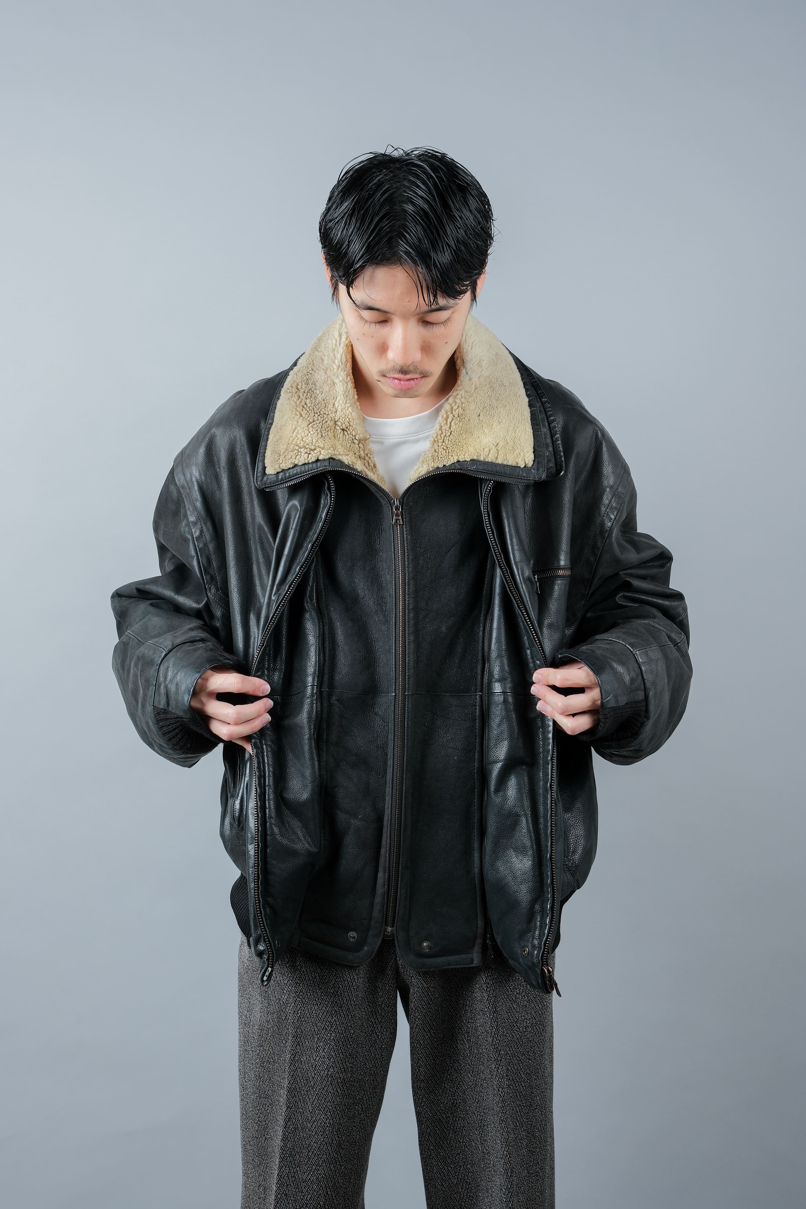 [~ 90's] Old Seraphin Zip Up Leather Blouson