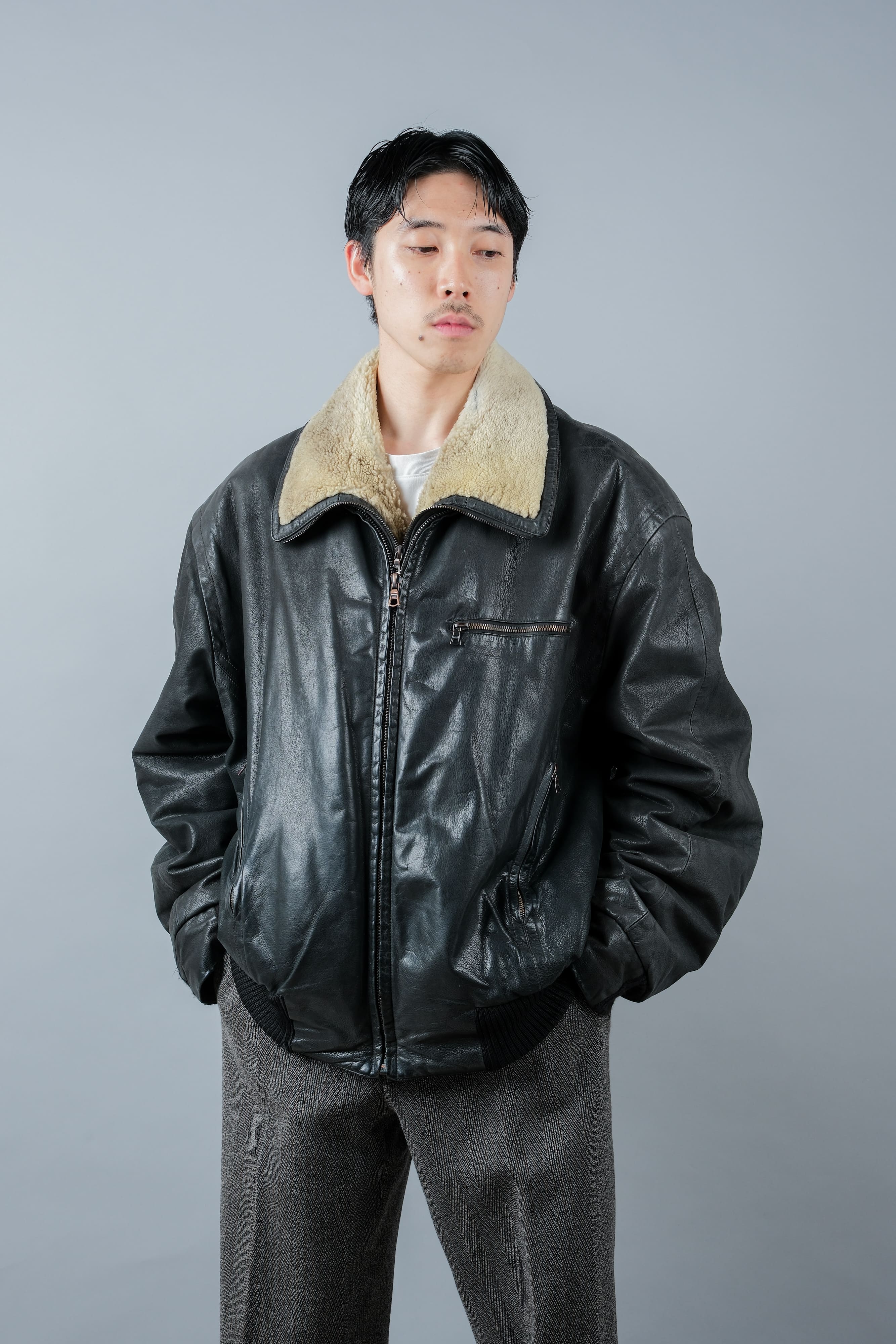 [~ 90's] Old Seraphin Zip Up Leather Blouson