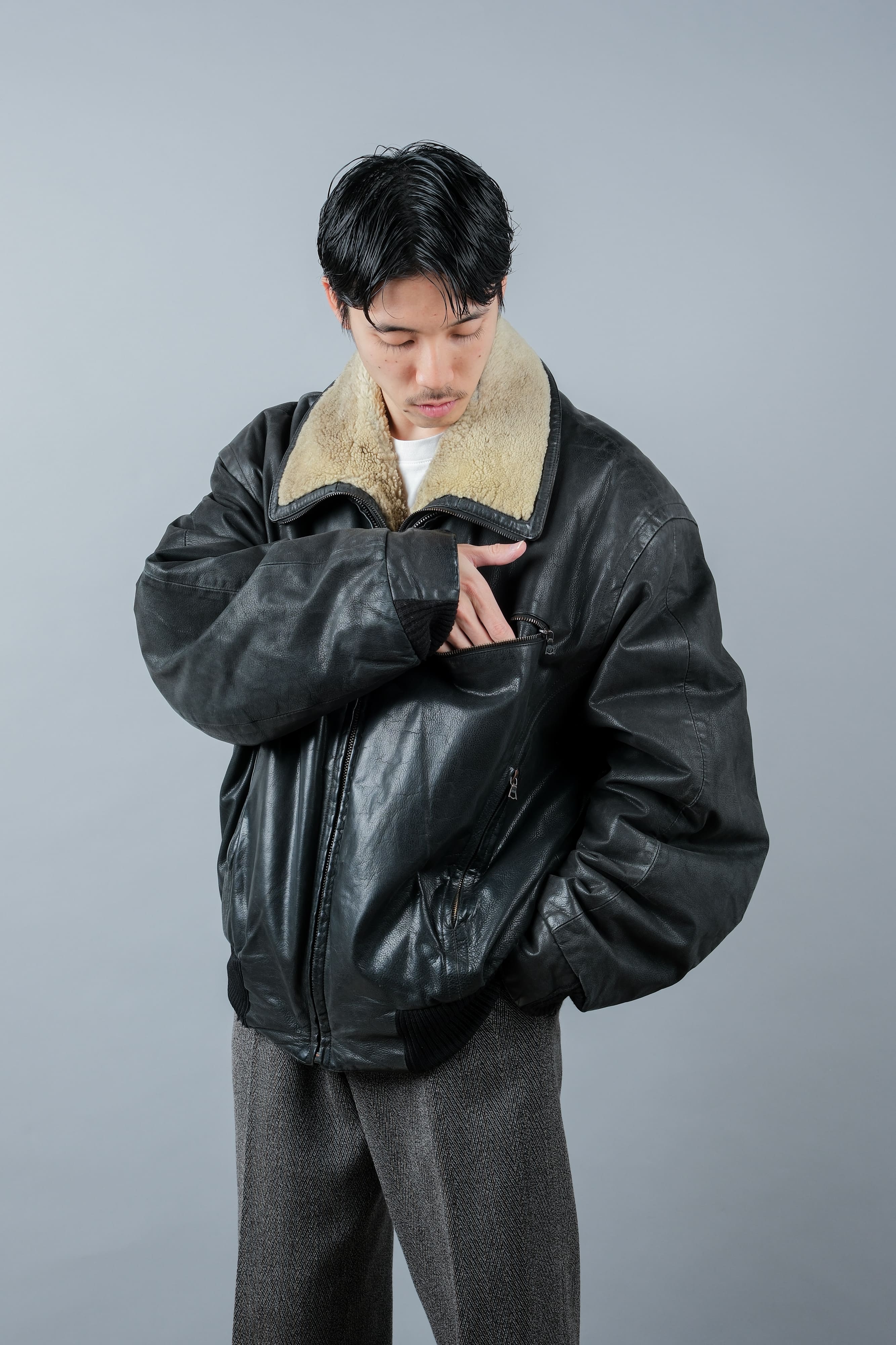 [~ 90's] Old Seraphin Zip Up Leather Blouson