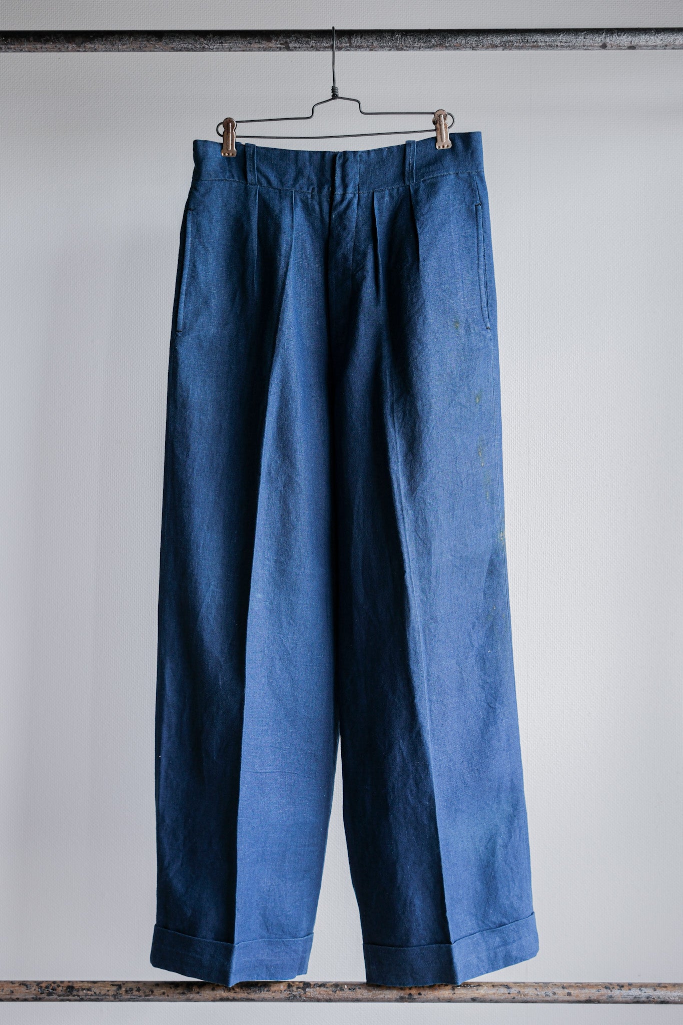 ［~40's］French Navy Indigo Linen Mechanic Trousers "Marine Nationale"