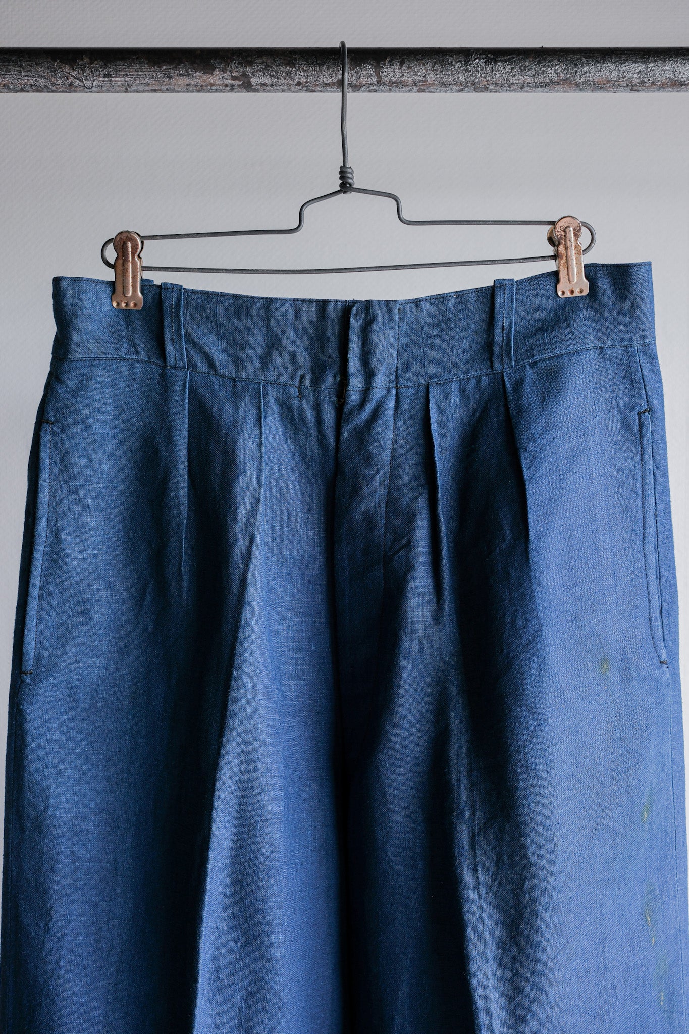 【~40's】French Navy Indigo Linen Mechanic Trousers "Marine Nationale"