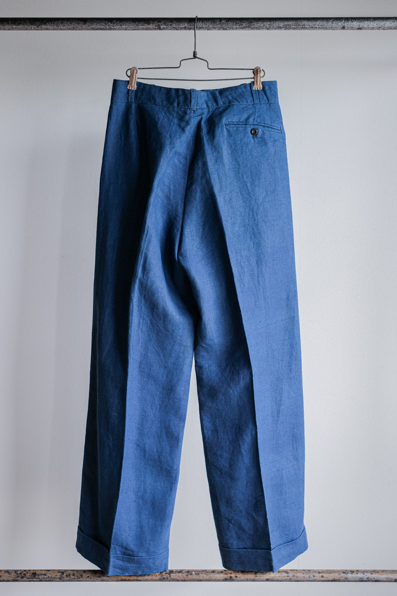 【~40's】French Navy Indigo Linen Mechanic Trousers "Marine Nationale"