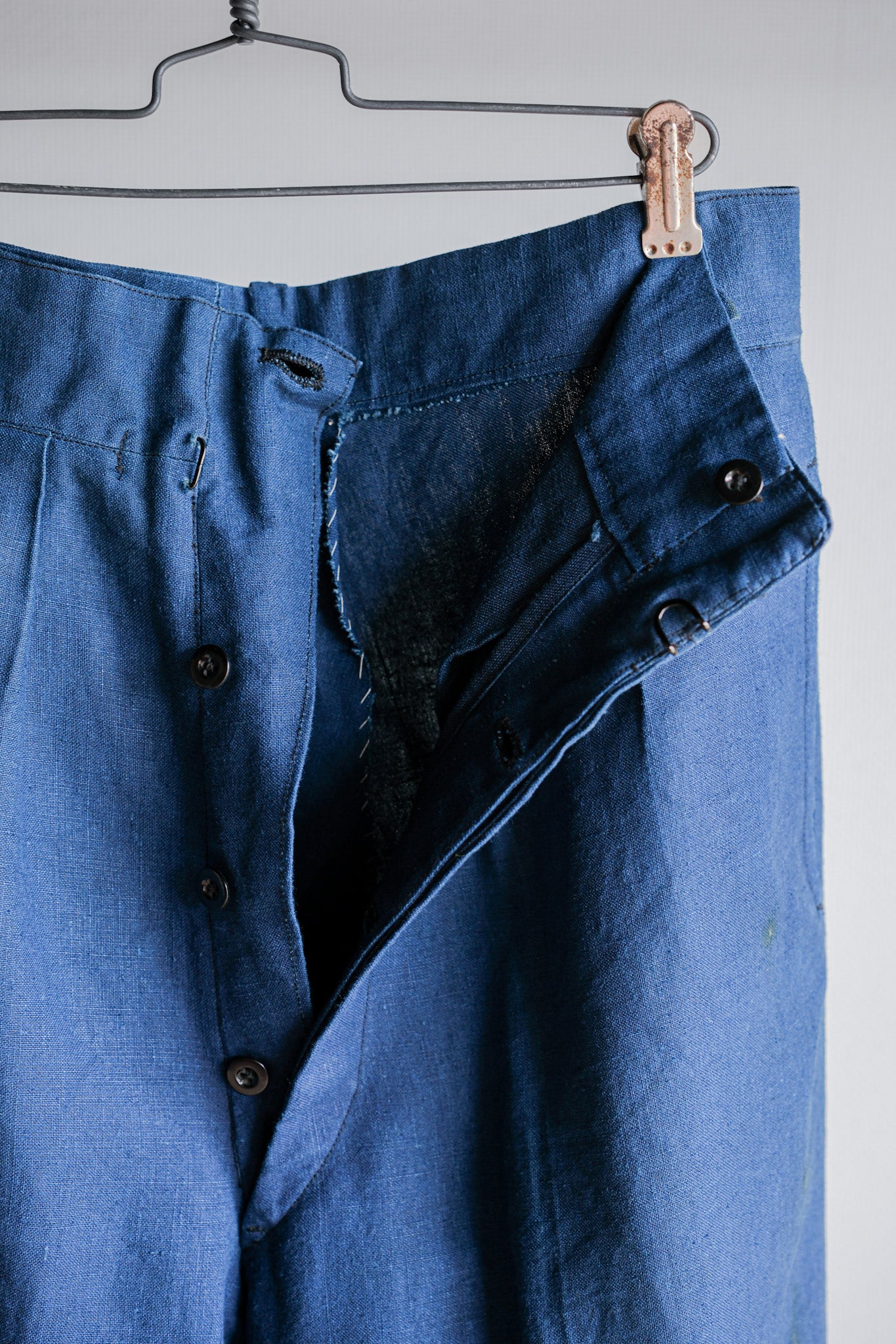 【~40's】French Navy Indigo Linen Mechanic Trousers "Marine Nationale"