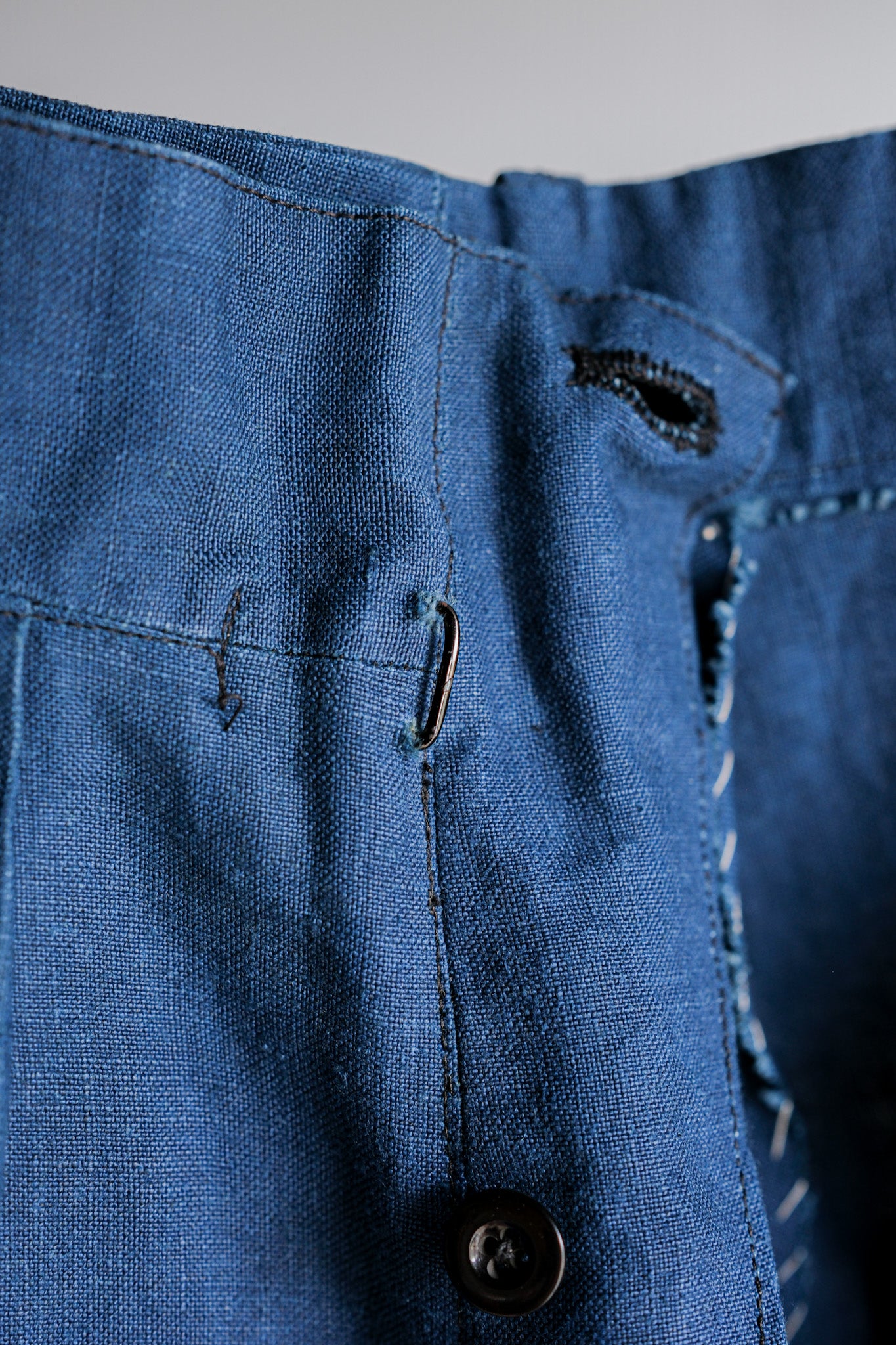 【~40's】French Navy Indigo Linen Mechanic Trousers "Marine Nationale"