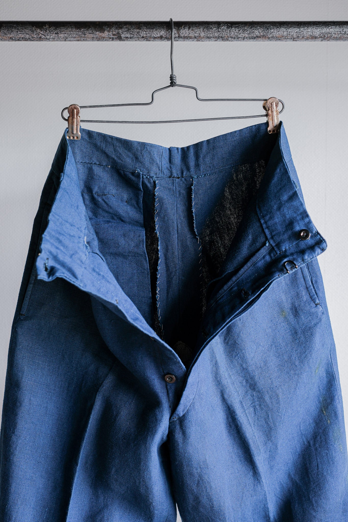 【~40's】French Navy Indigo Linen Mechanic Trousers "Marine Nationale"