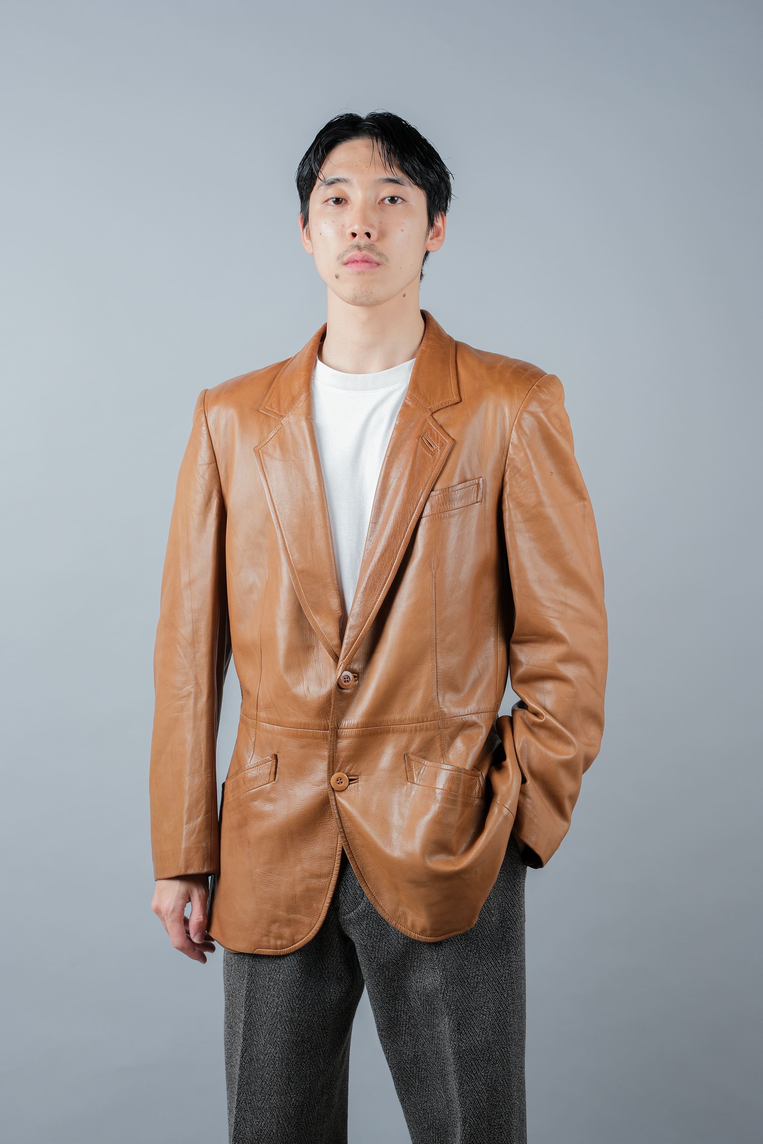 [~ 70's] Old Gucci Lambskin Leather 2b Tailored Jacket size.48